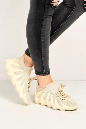 Desirae Structured Sole Lace-up Trainers in Bone