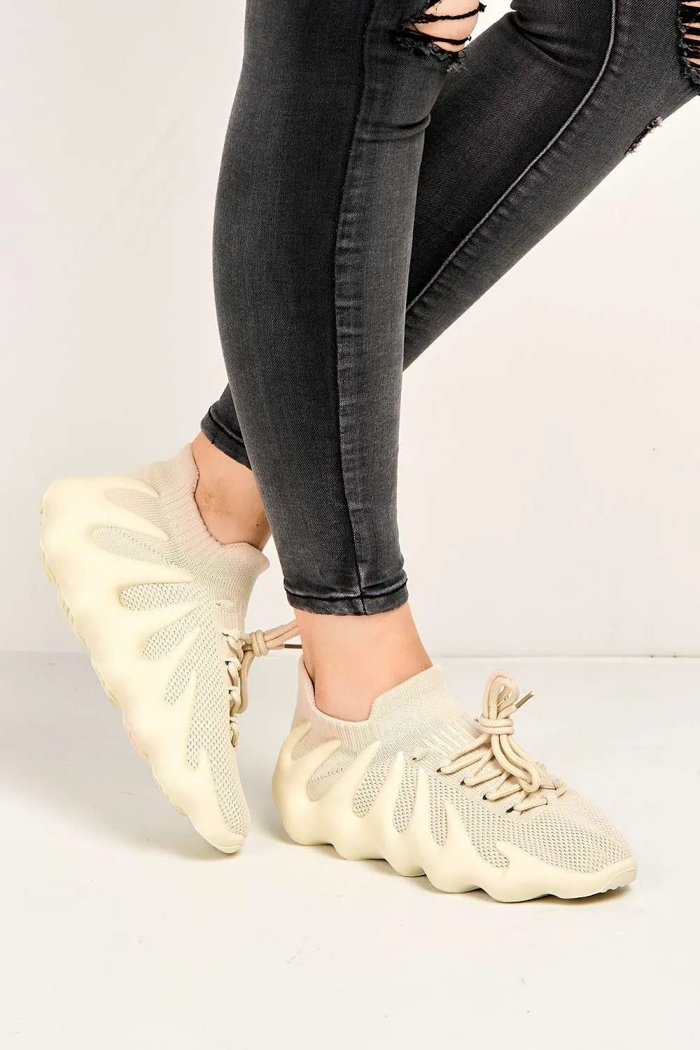Desirae Structured Sole Lace-up Trainers in Bone