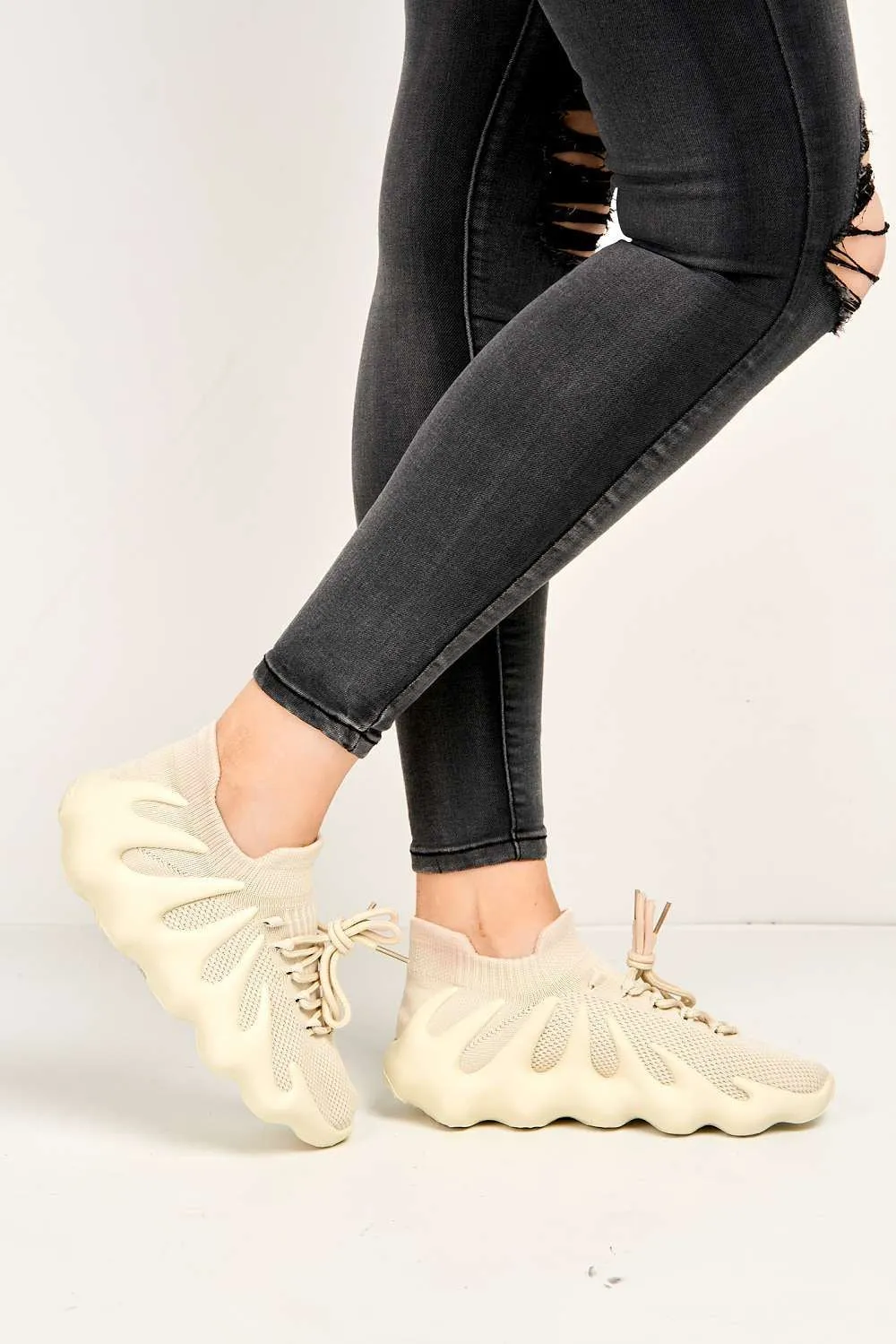 Desirae Structured Sole Lace-up Trainers in Bone