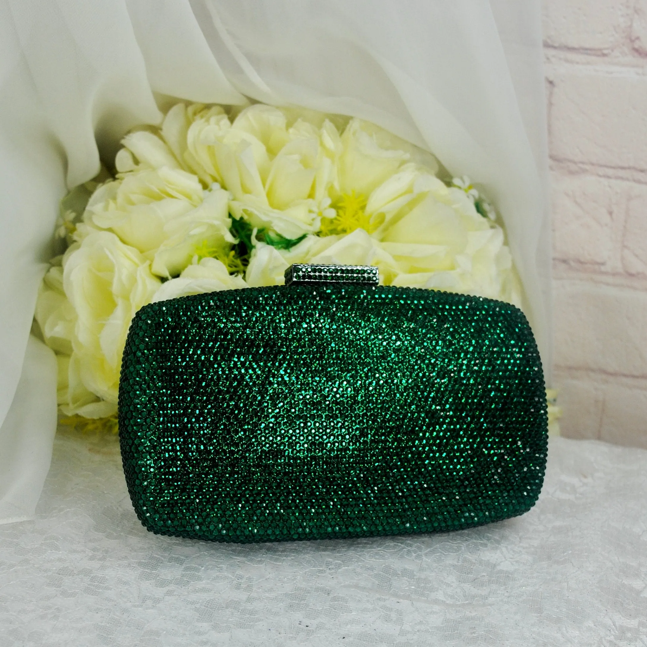 Emerald Green Crystal Heels with Matching Clutch Bag