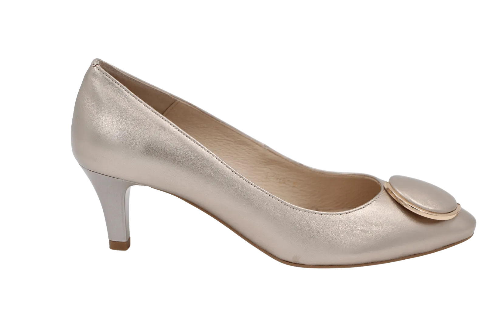 Emis Pale Gold Mid Heel Shoe with Button