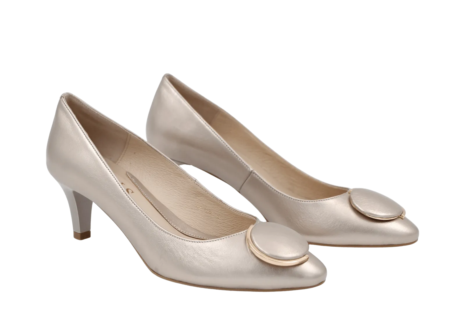 Emis Pale Gold Mid Heel Shoe with Button