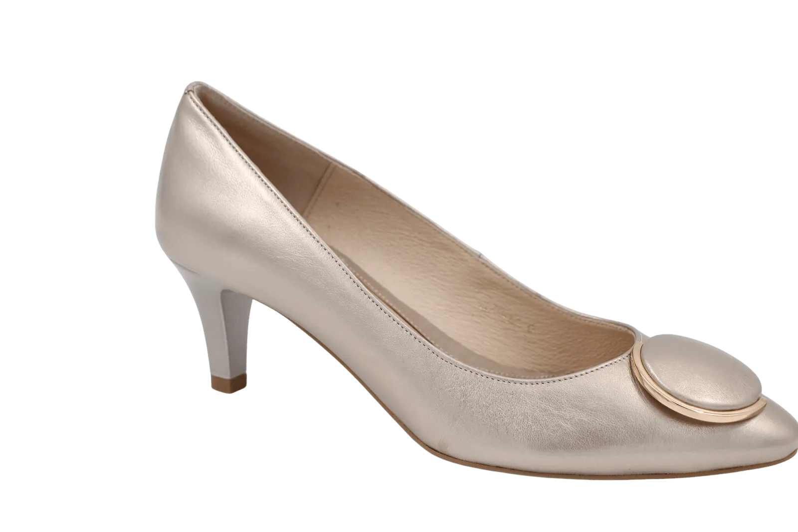 Emis Pale Gold Mid Heel Shoe with Button