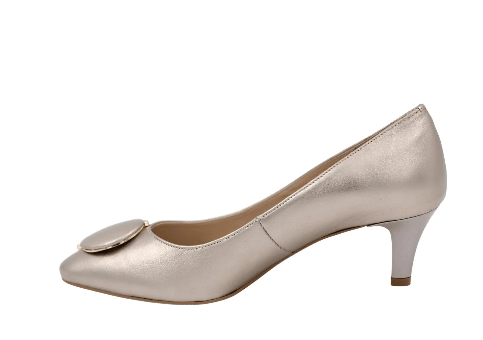 Emis Pale Gold Mid Heel Shoe with Button