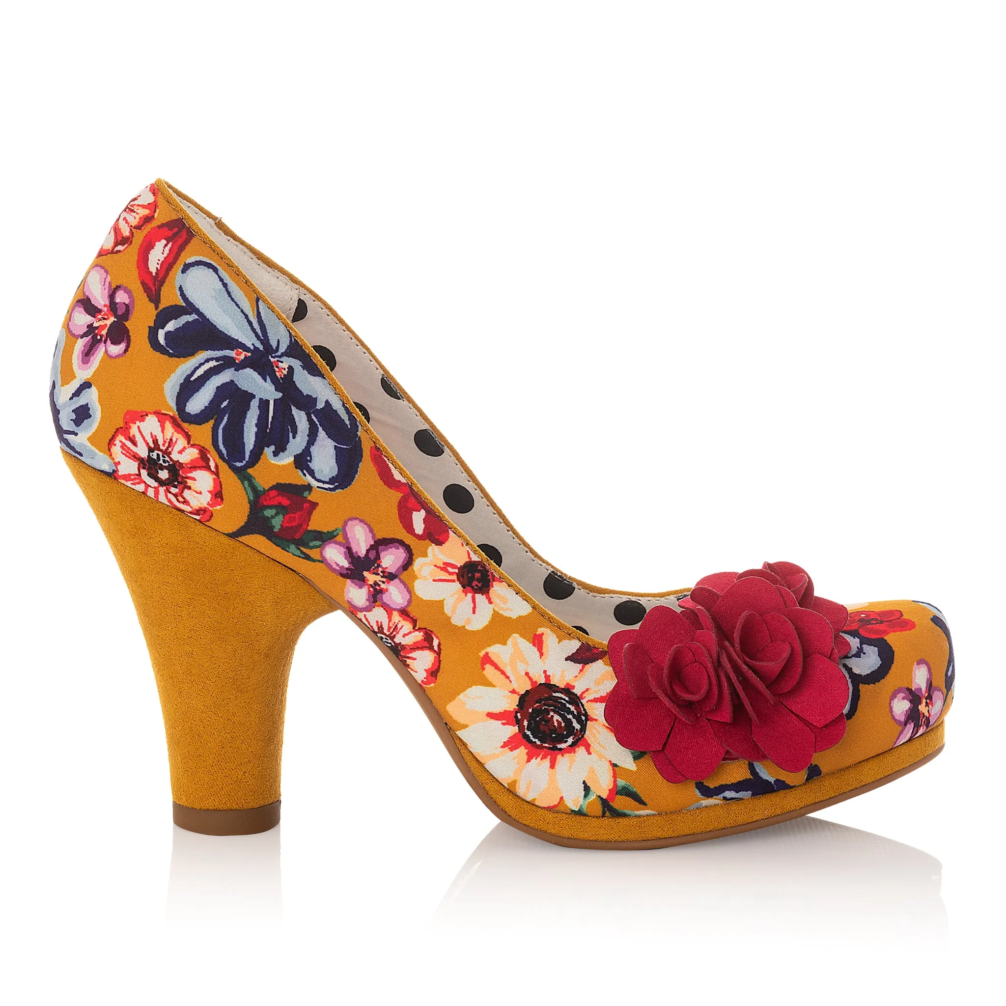 Eva Ochre Floral High Cut Court Shoe by Ruby Shoo