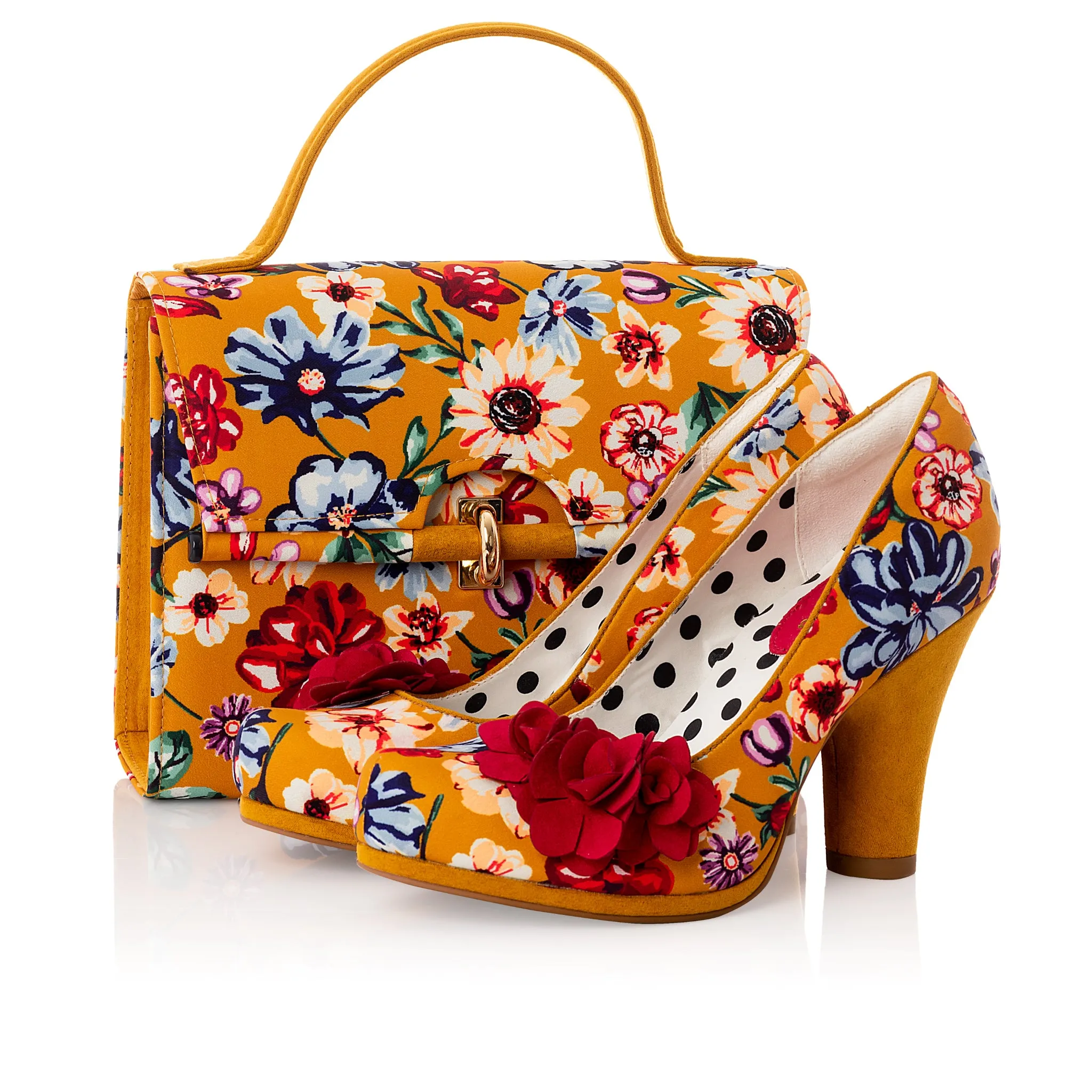 Eva Ochre Floral High Cut Court Shoe by Ruby Shoo