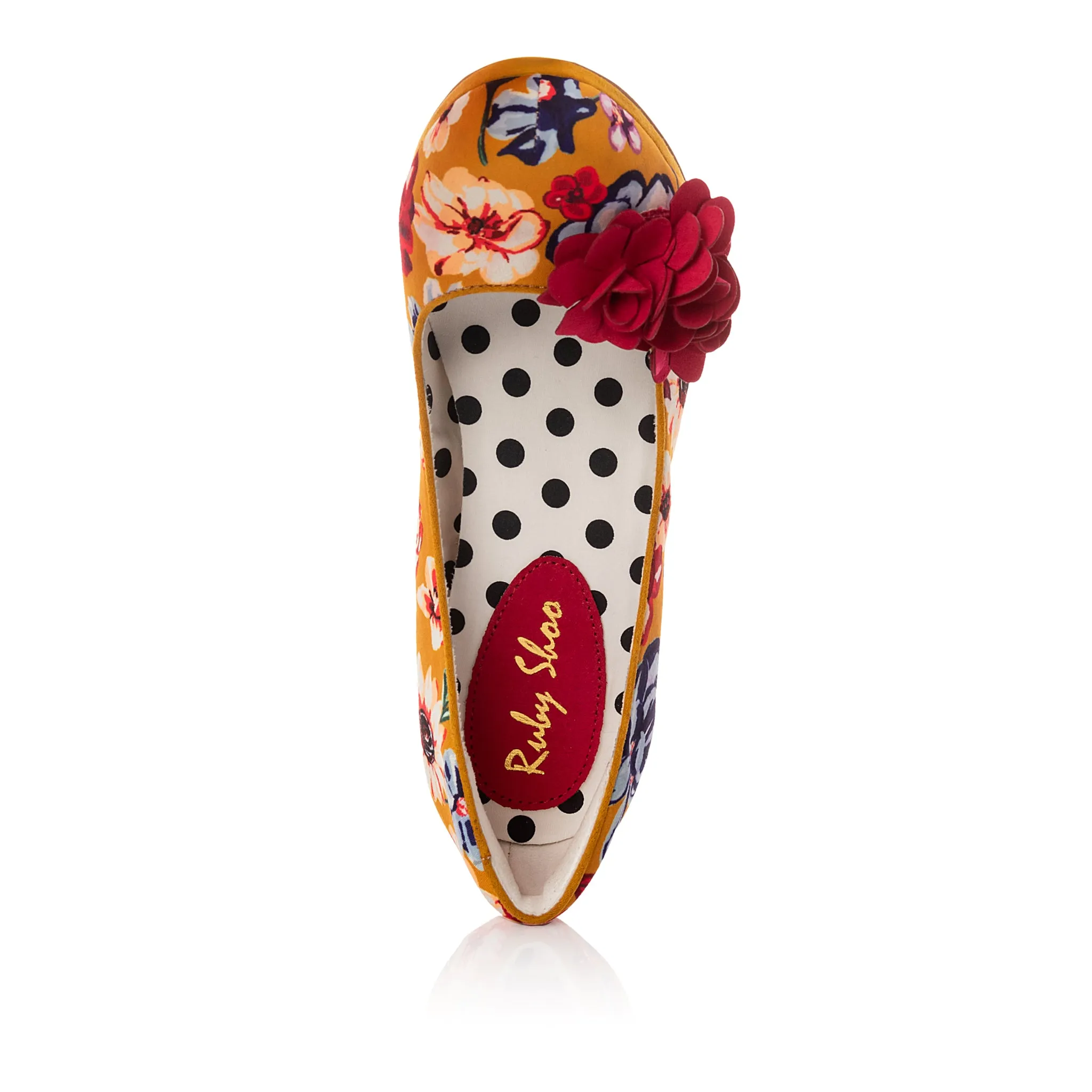 Eva Ochre Floral High Cut Court Shoe by Ruby Shoo
