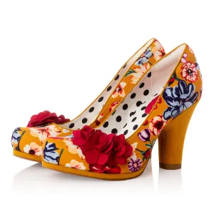 Eva Ochre Floral High Cut Court Shoe by Ruby Shoo