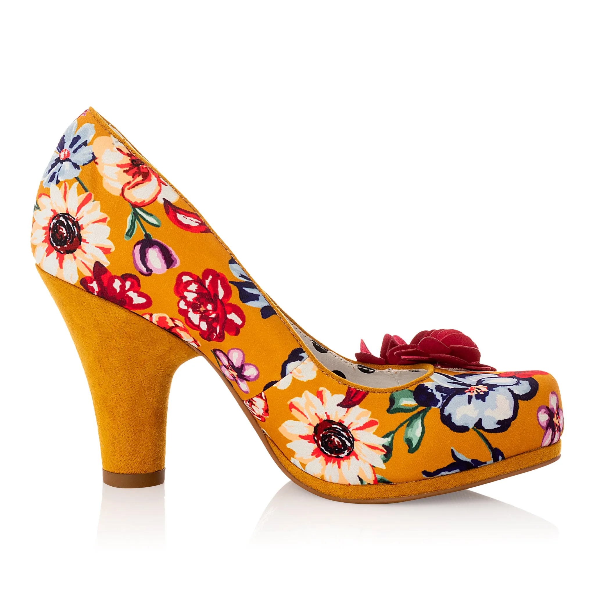 Eva Ochre Floral High Cut Court Shoe by Ruby Shoo
