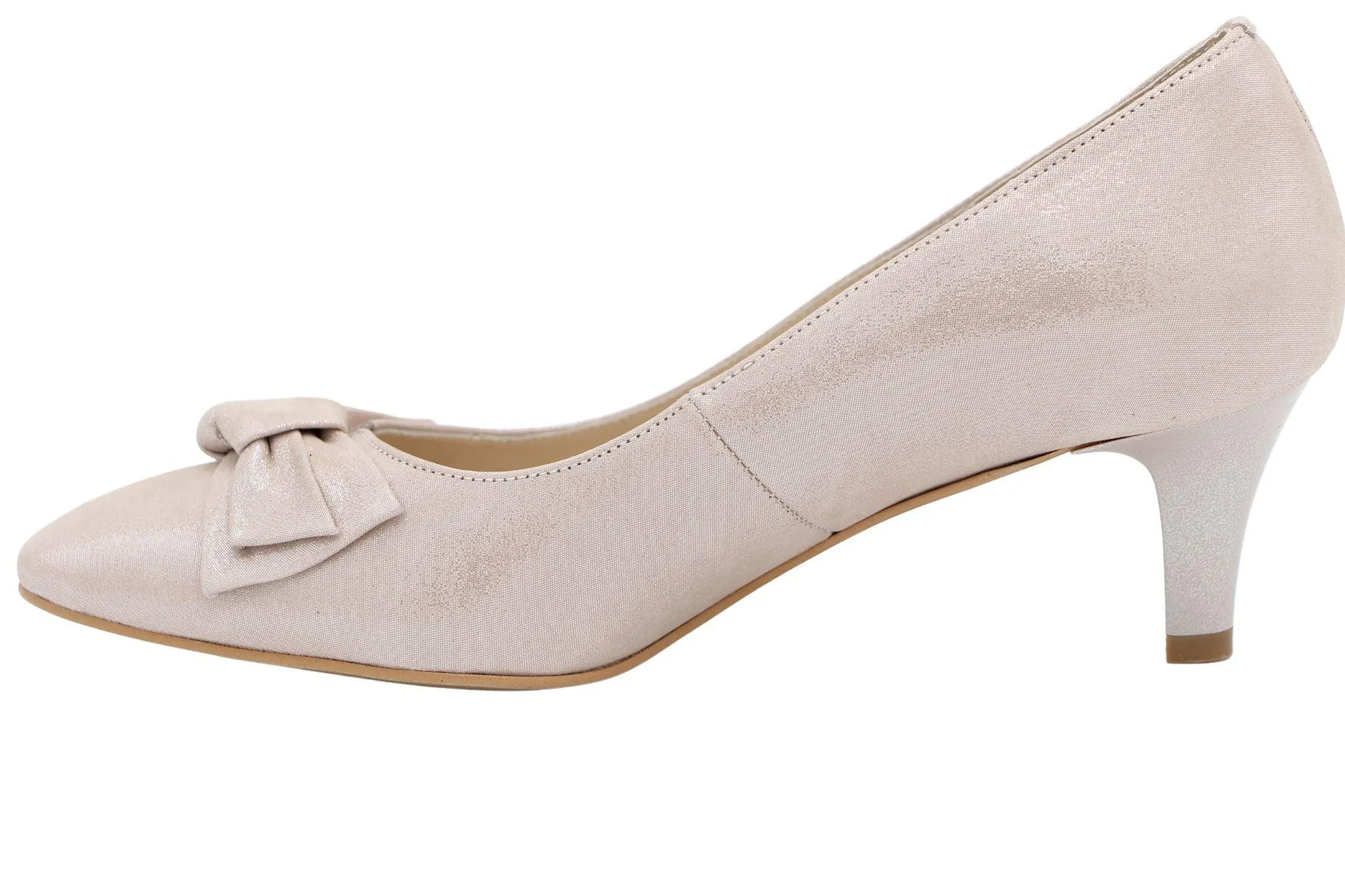 Fabucci Pale Pink Mid Heel Shoe with Gold Bow