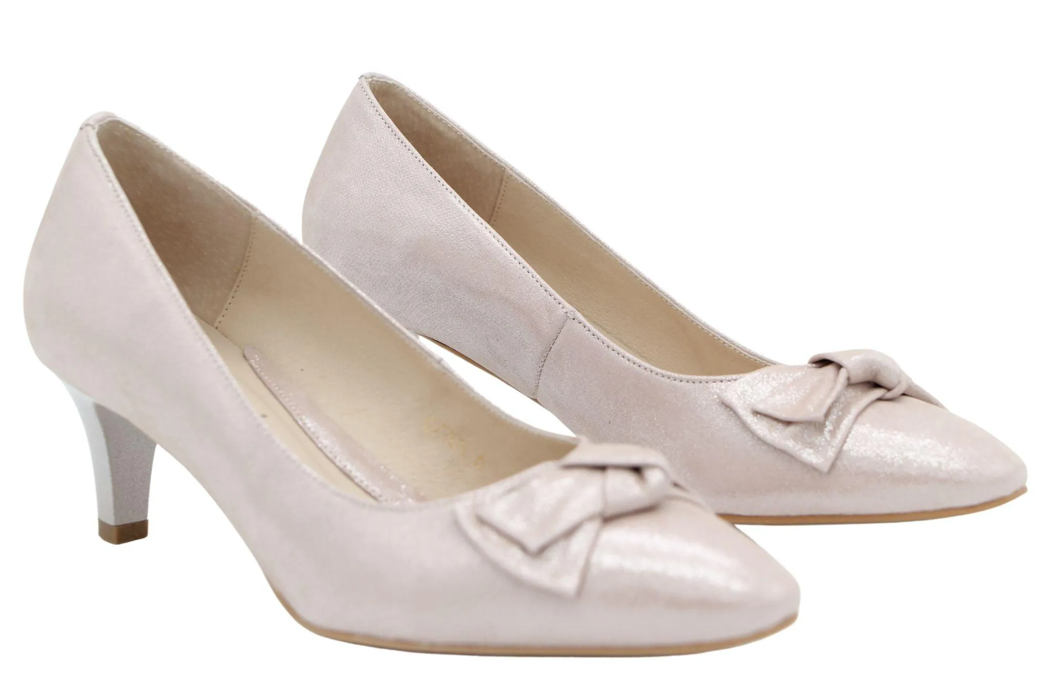 Fabucci Pale Pink Mid Heel Shoe with Gold Bow