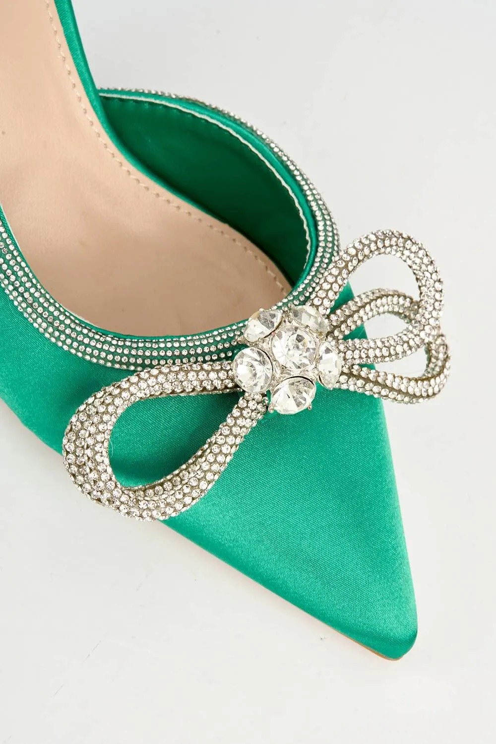 Fleur Diamante Embellished Bow Detail Court Shoes in Green