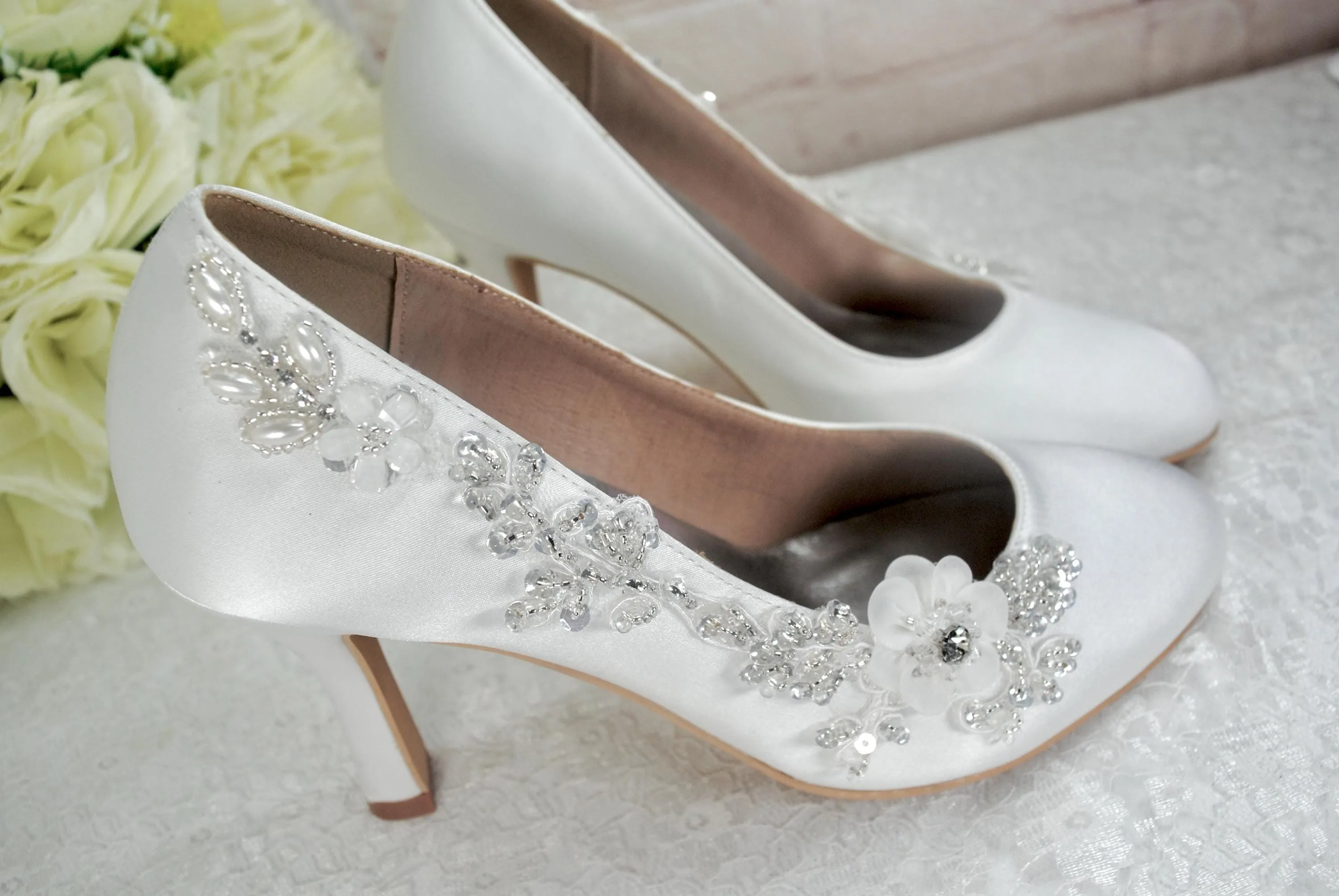 Flora -  Floral Beading with Round Toe and 3 inch heel