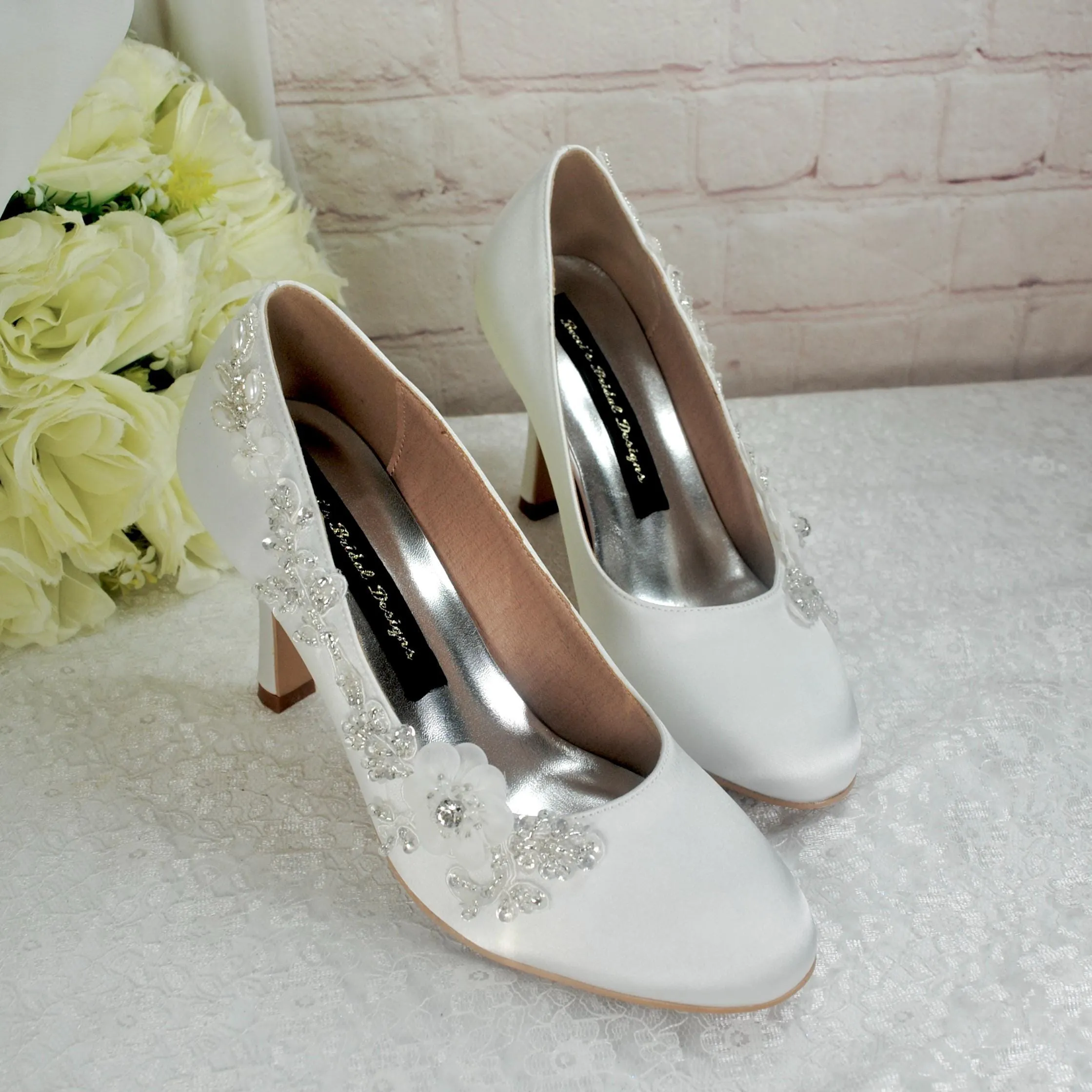 Flora -  Floral Beading with Round Toe and 3 inch heel