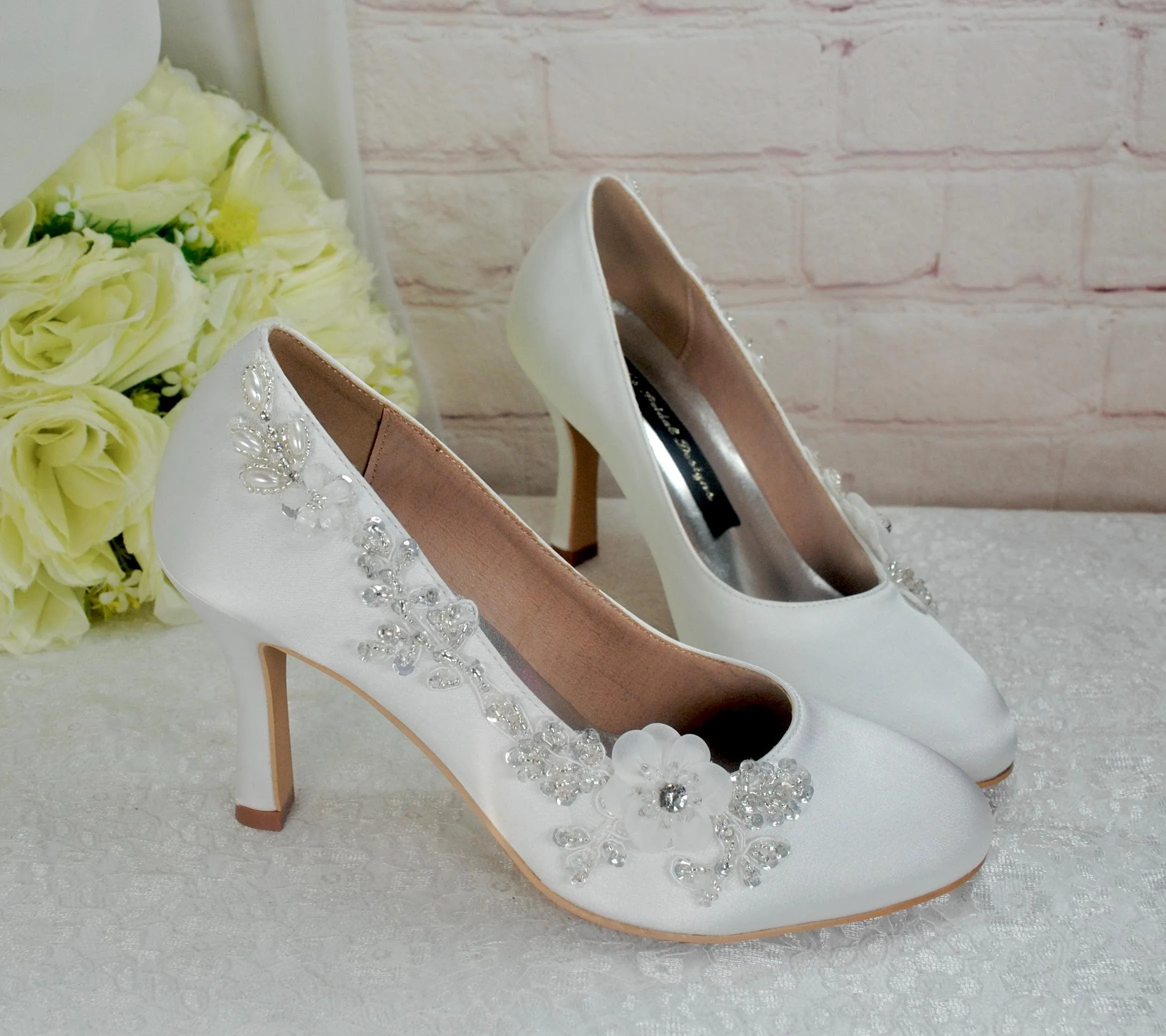 Flora -  Floral Beading with Round Toe and 3 inch heel