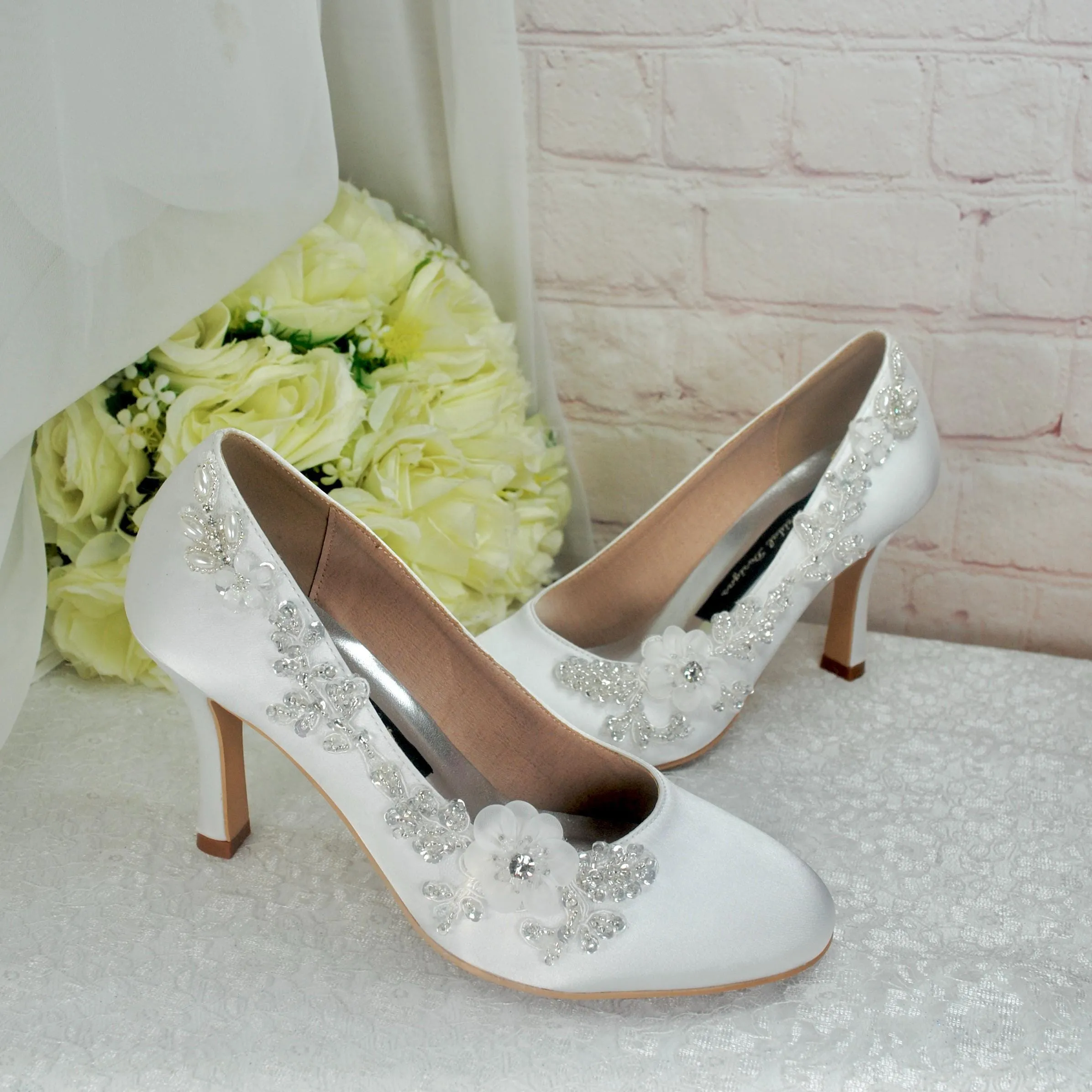 Flora -  Floral Beading with Round Toe and 3 inch heel