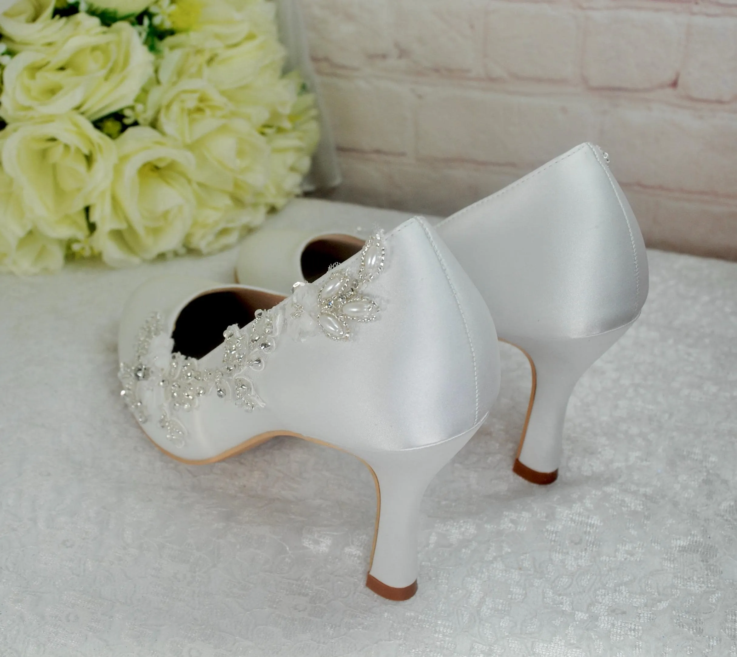 Flora -  Floral Beading with Round Toe and 3 inch heel