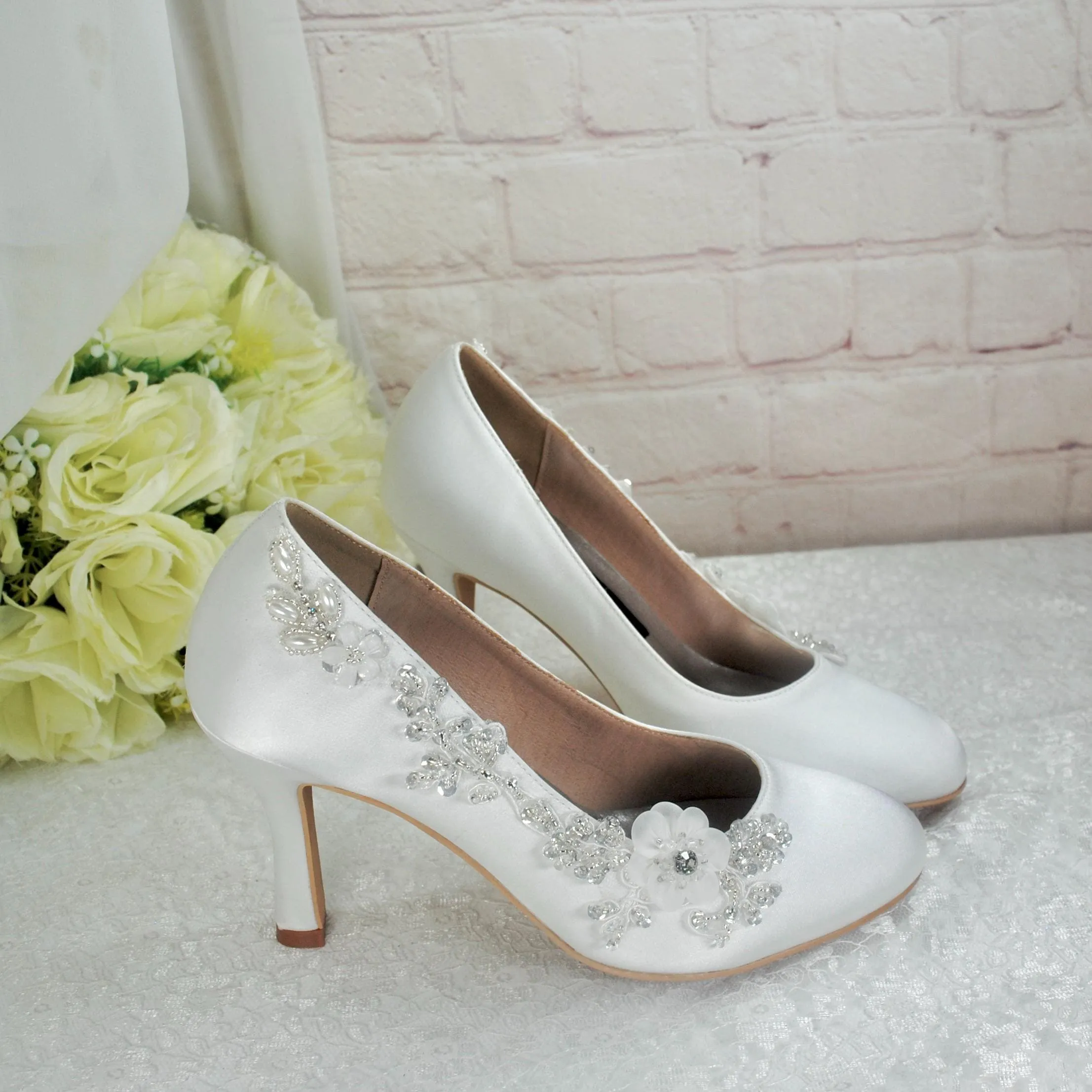 Flora -  Floral Beading with Round Toe and 3 inch heel