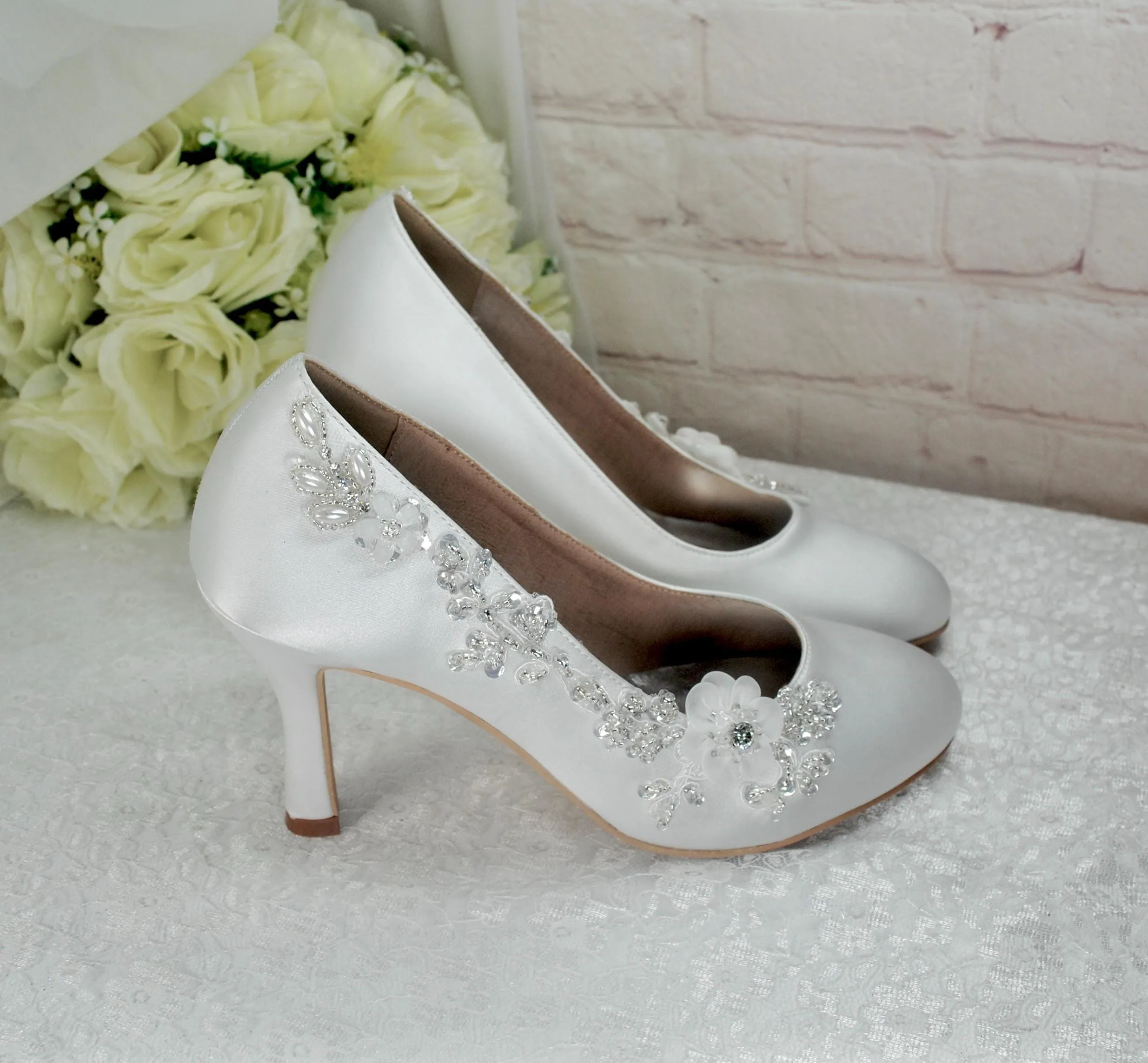 Flora -  Floral Beading with Round Toe and 3 inch heel