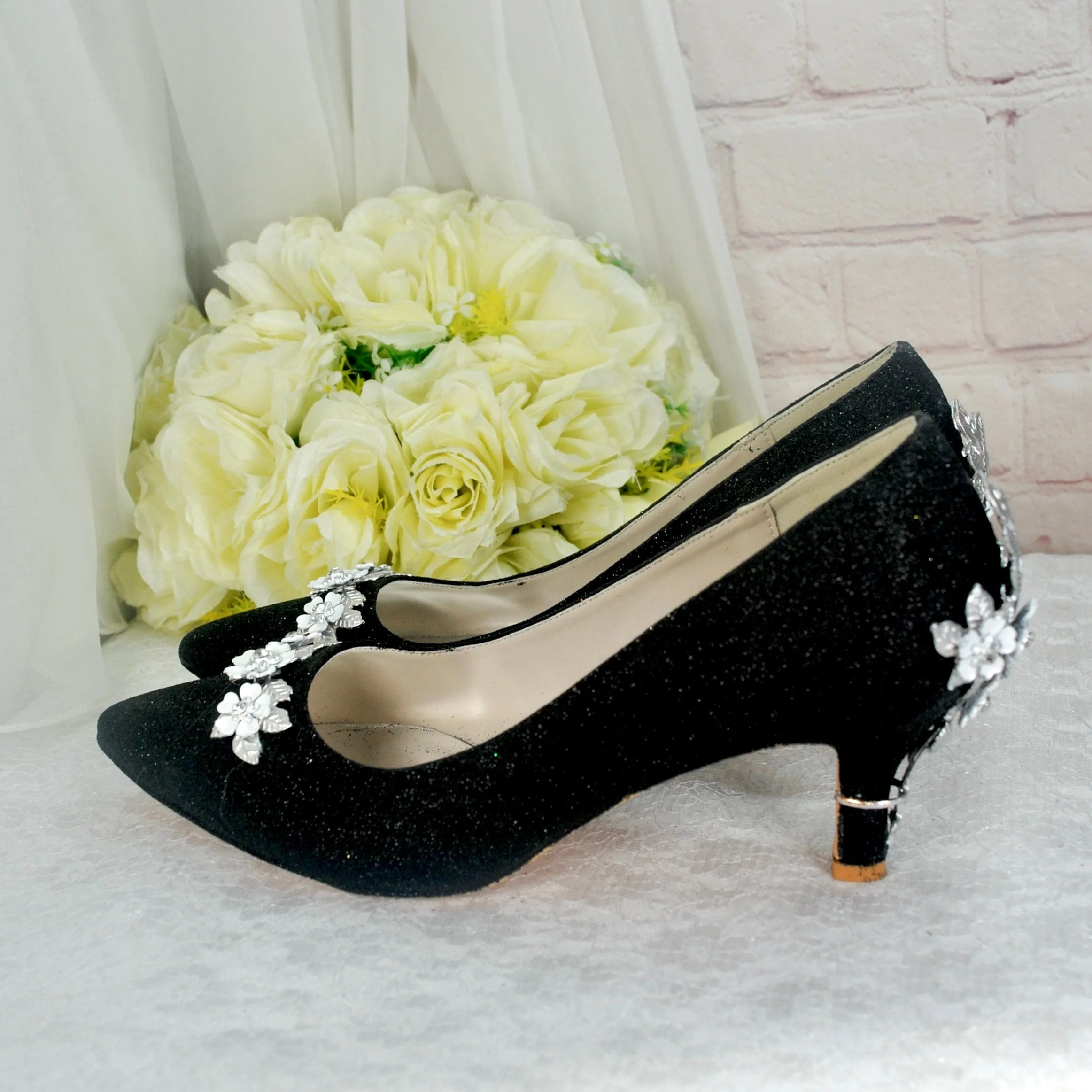 Glitter Shimmer Low Kitten Heel Bridal Pump