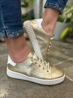 Gold Pierced Slip On Trainers