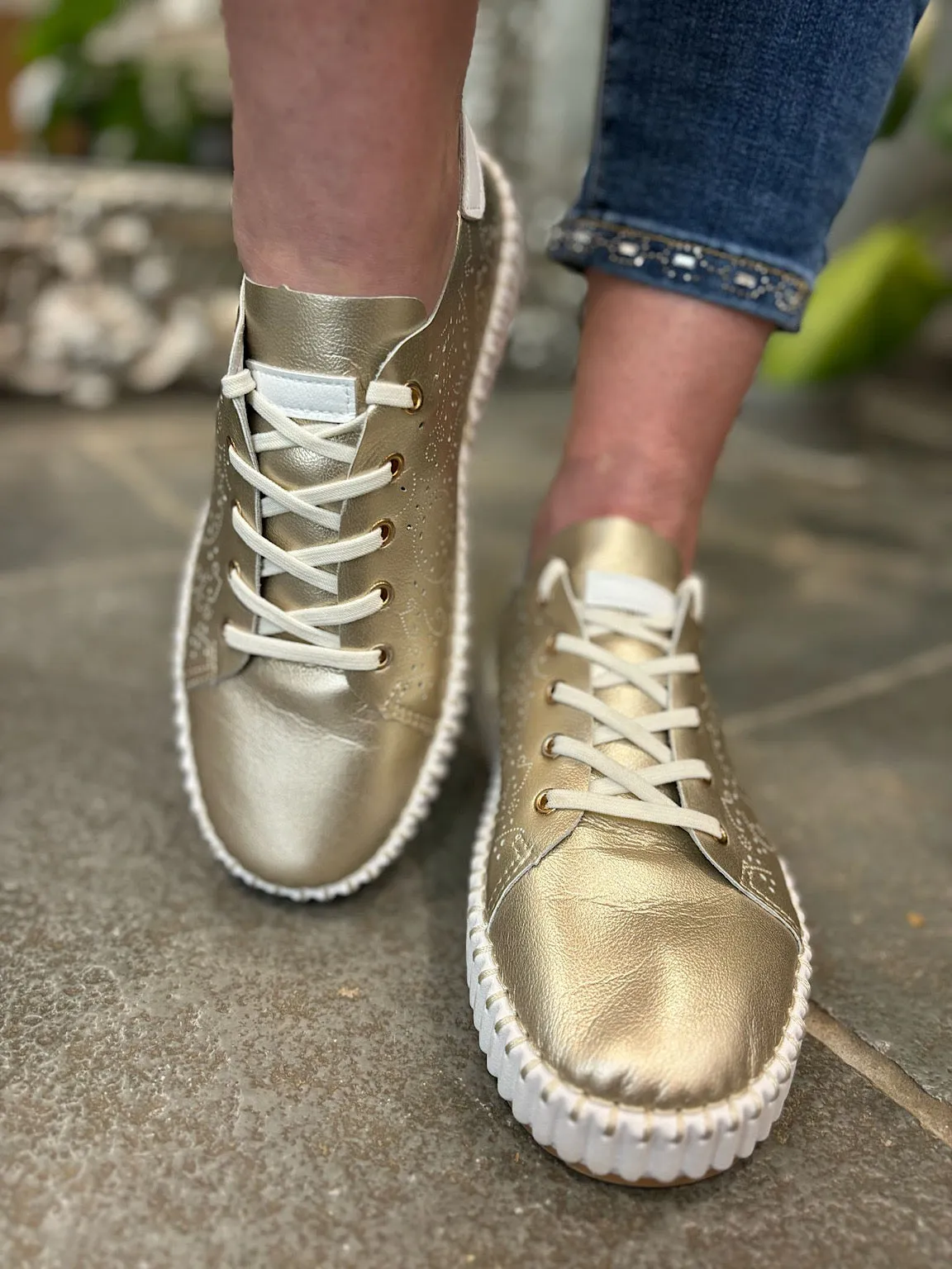 Gold Pierced Slip On Trainers