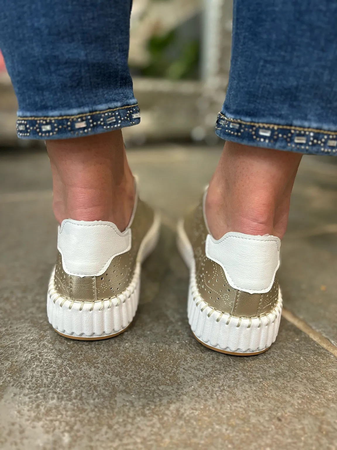 Gold Pierced Slip On Trainers
