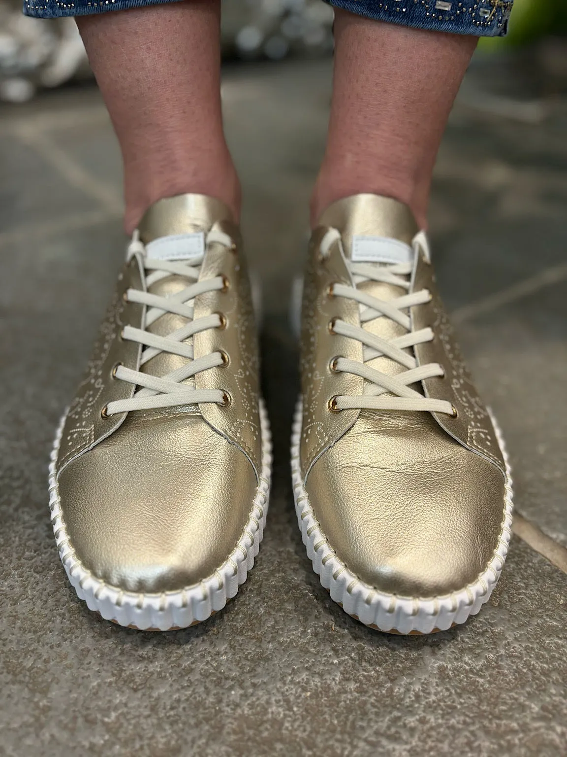 Gold Pierced Slip On Trainers