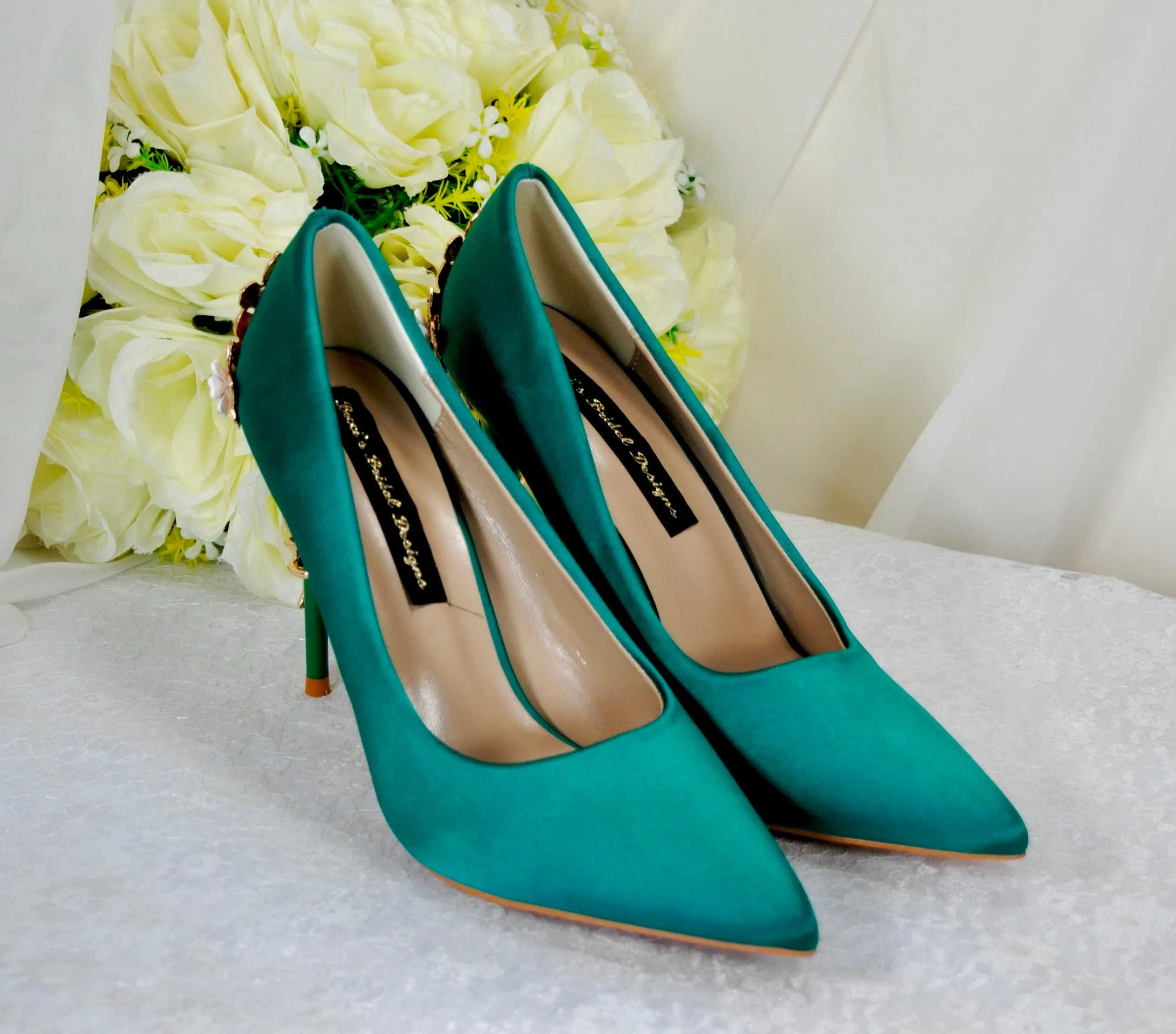 Green Satin with 'Cherry Blossom'