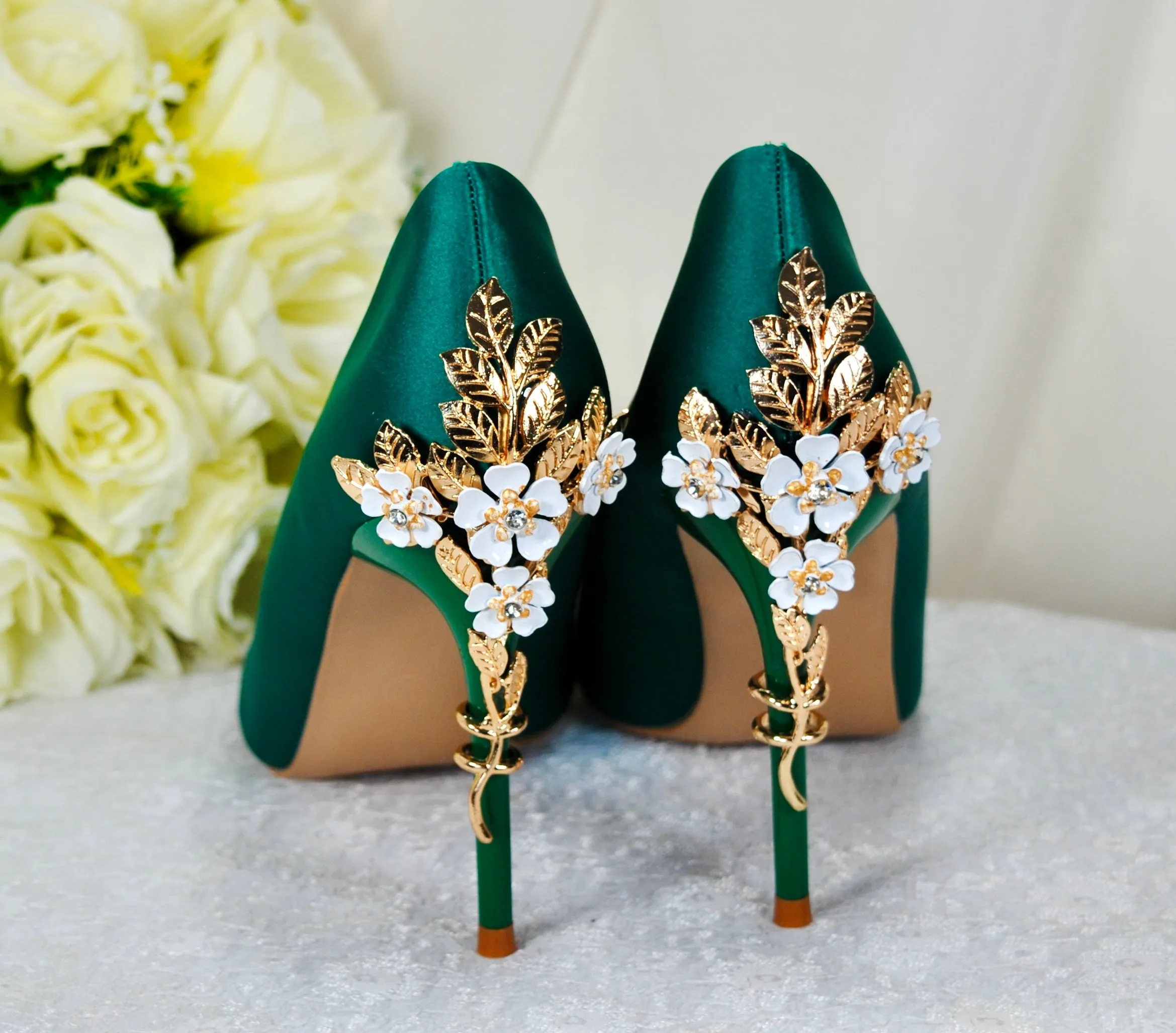 Green Satin with 'Cherry Blossom'