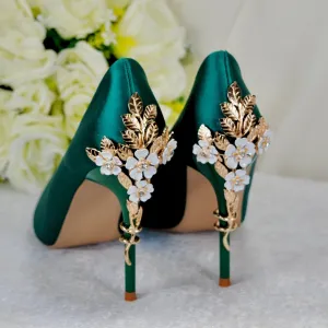 Green Satin with 'Cherry Blossom'