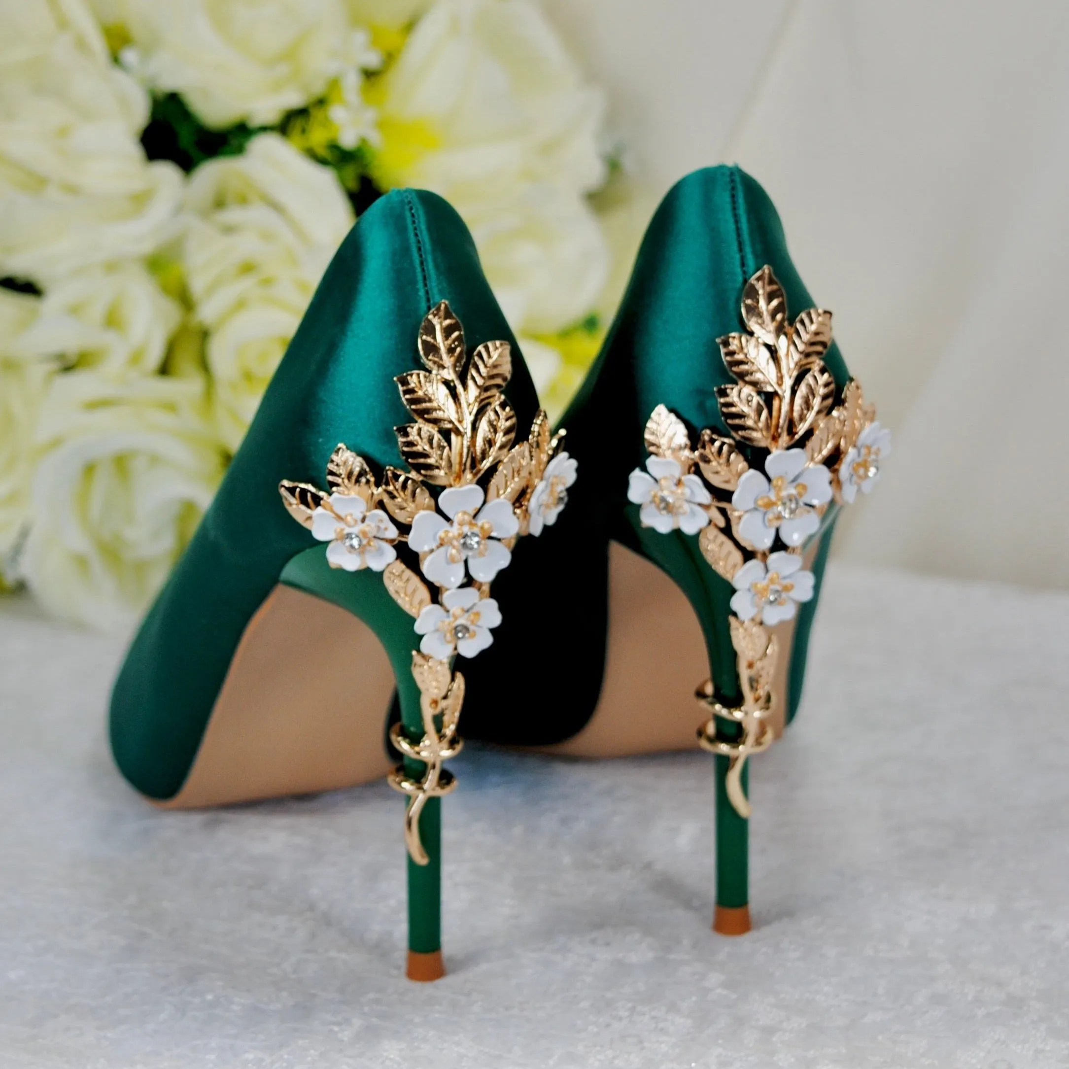 Green Satin with 'Cherry Blossom'