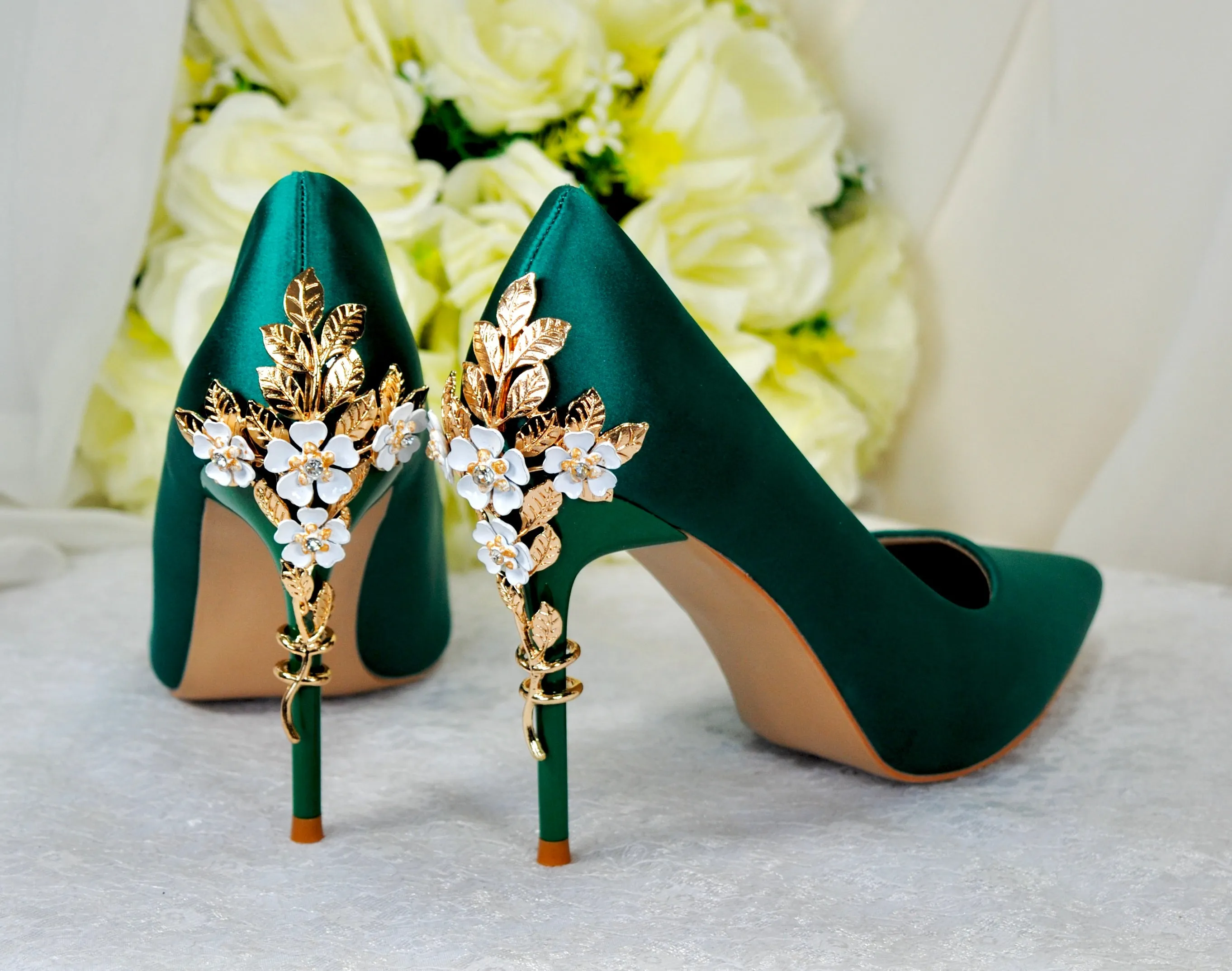 Green Satin with 'Cherry Blossom'