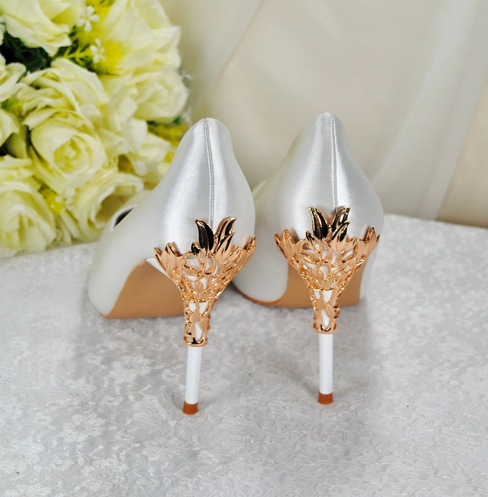 Ivory with Gold Filigree Vine Heels