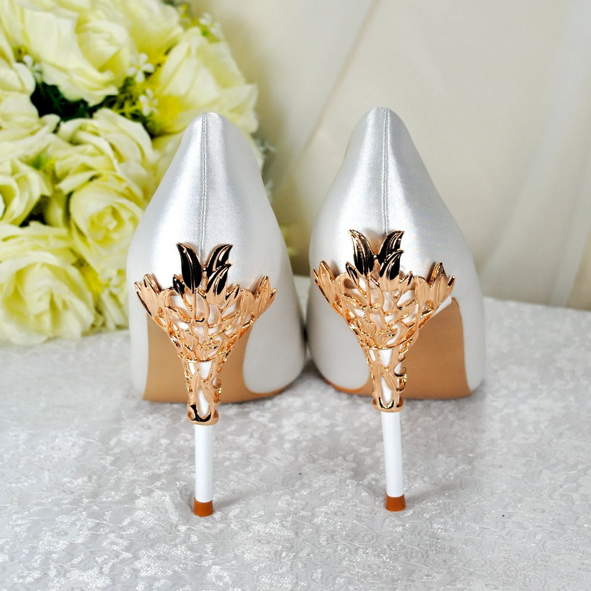 Ivory with Gold Filigree Vine Heels
