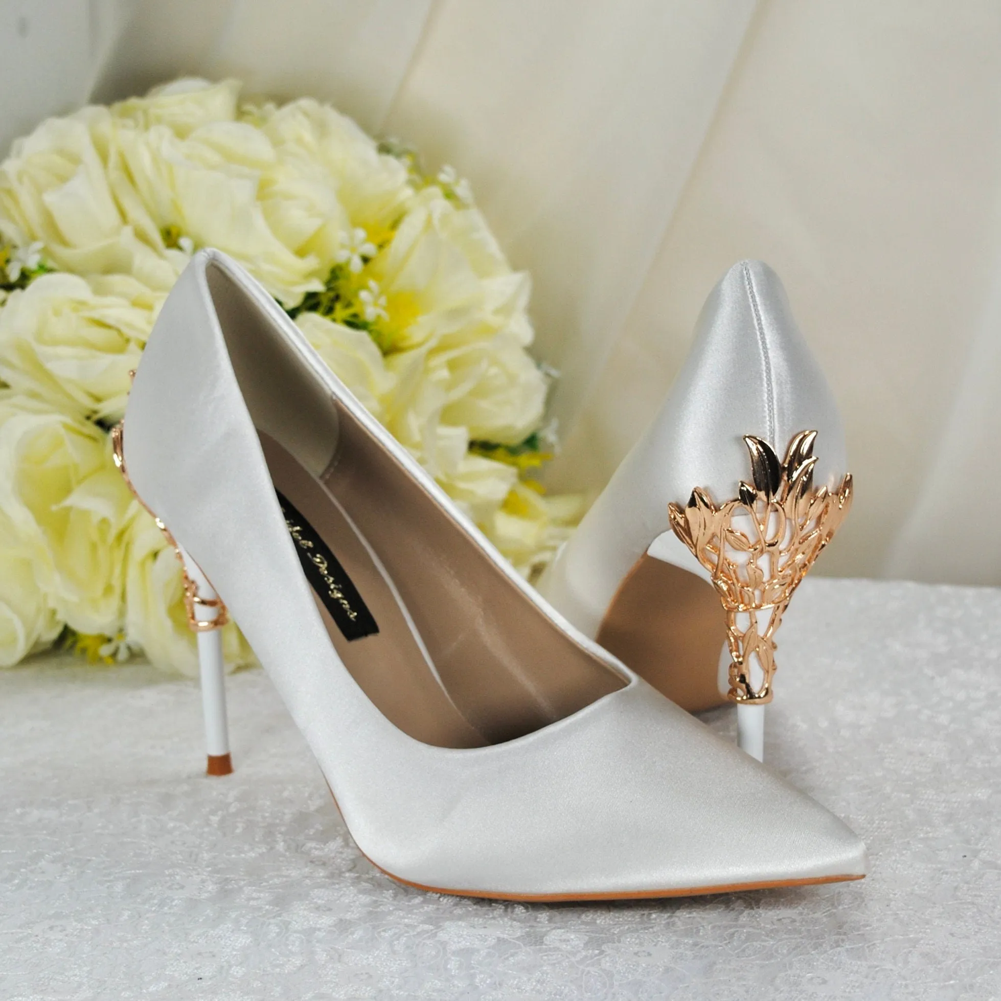 Ivory with Gold Filigree Vine Heels