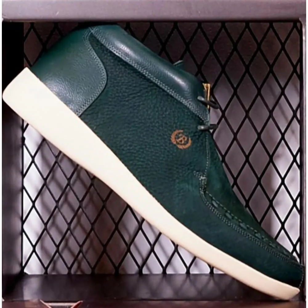 Johnny Famous Bally Style Soho Men's Green Elephant Leather High Tops