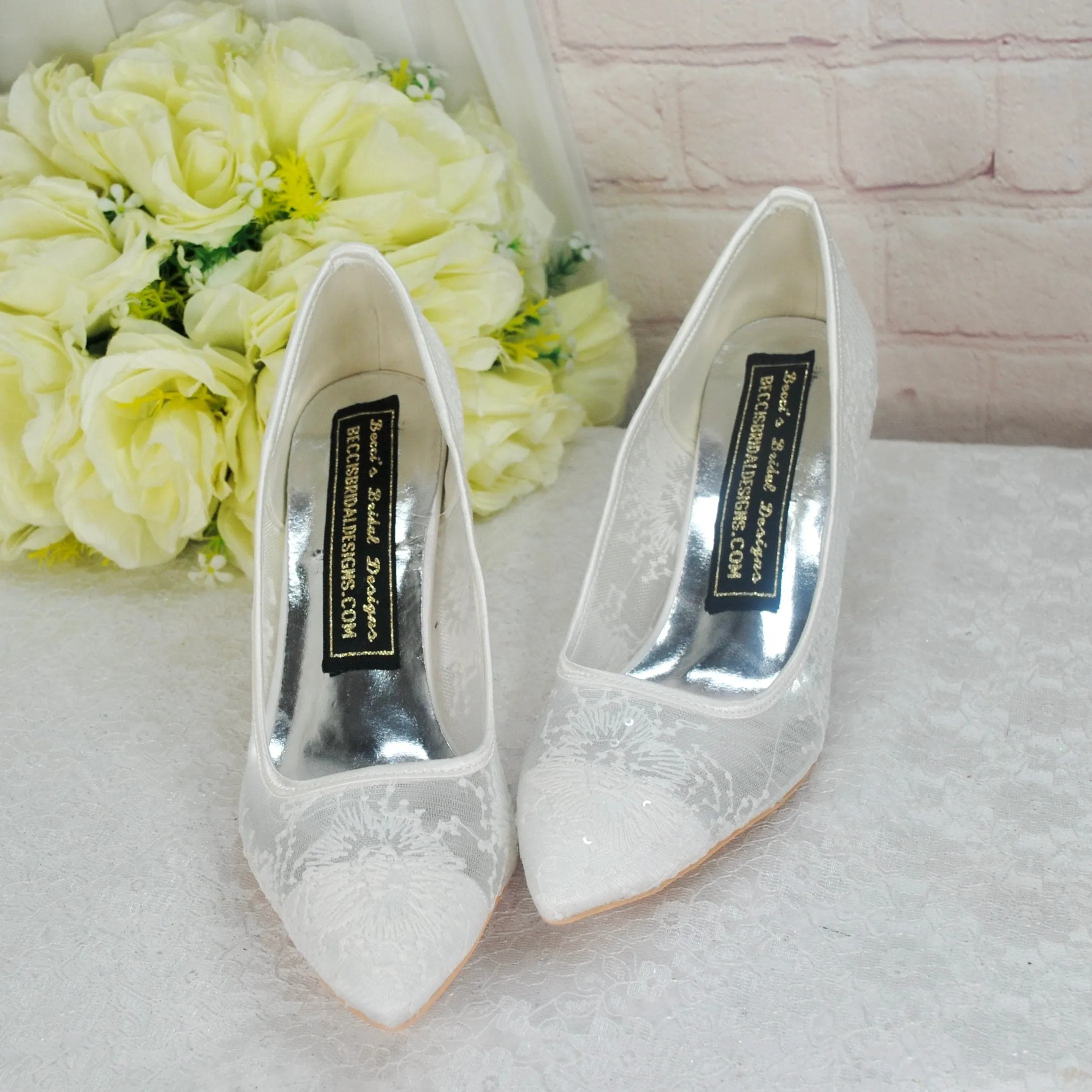 Kitten Heel Lace Bridal Shoes UK5/US7.5