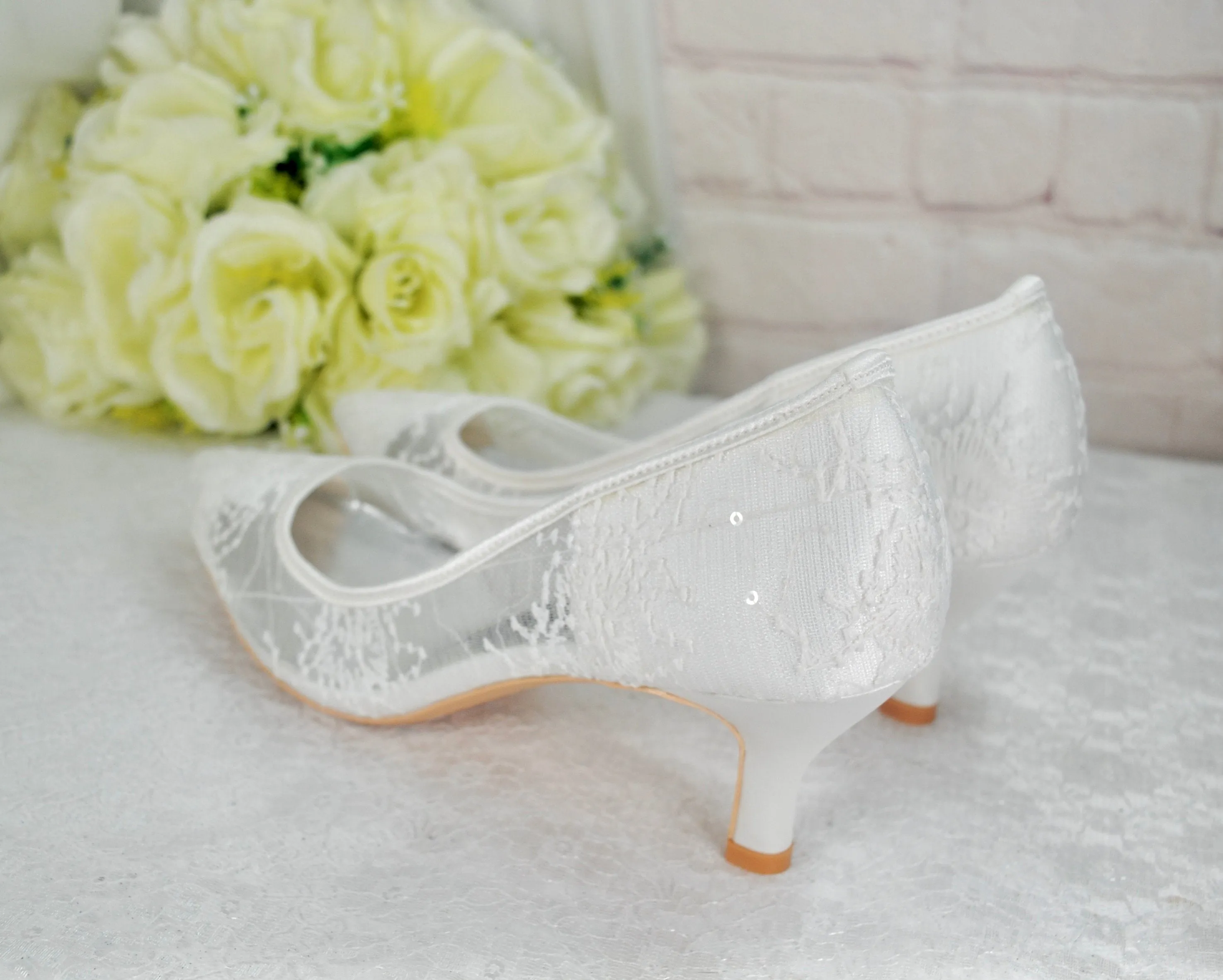 Kitten Heel Lace Bridal Shoes UK5/US7.5