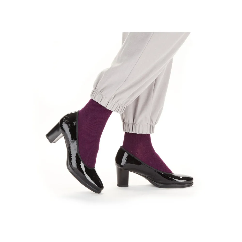 Ladies Black Patent Leather Rieker Shoes Mid Heel Court 49560-04 sale