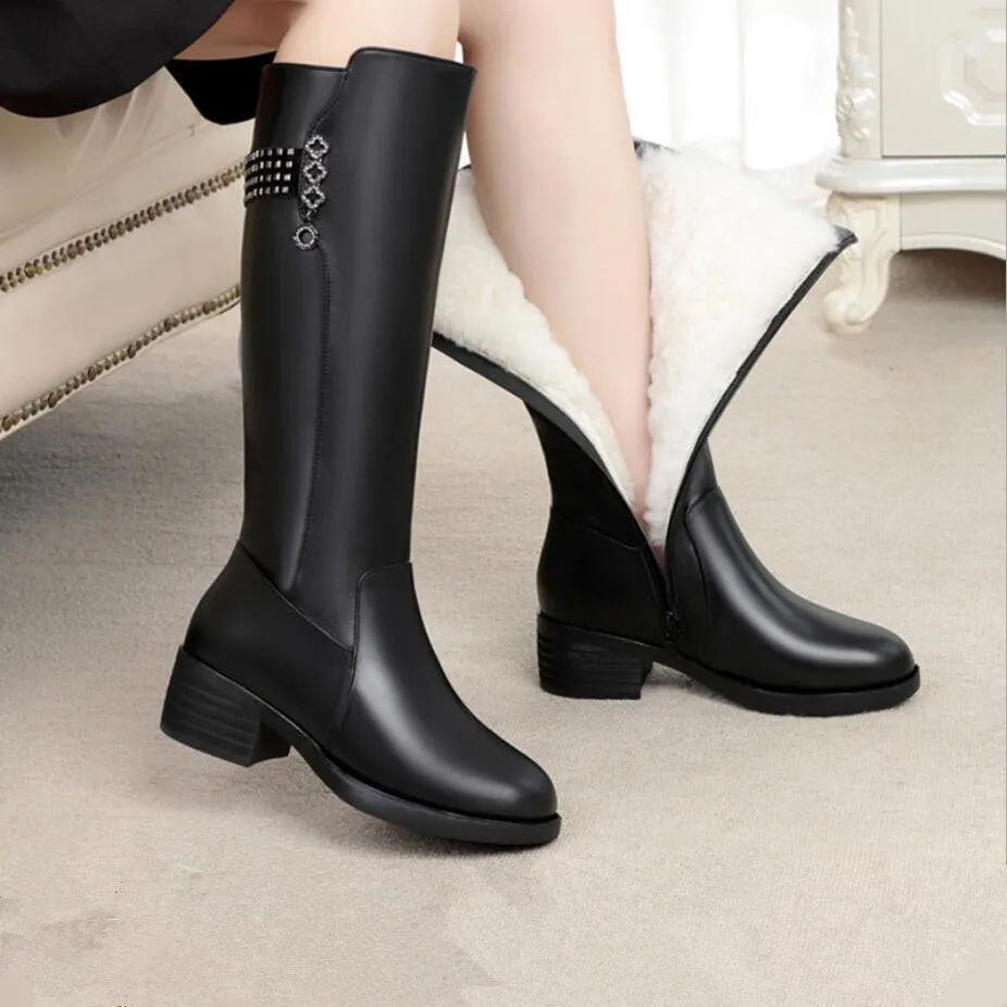 LovelyRLovely Women's Plush Wool Thick Sole Leather Boots