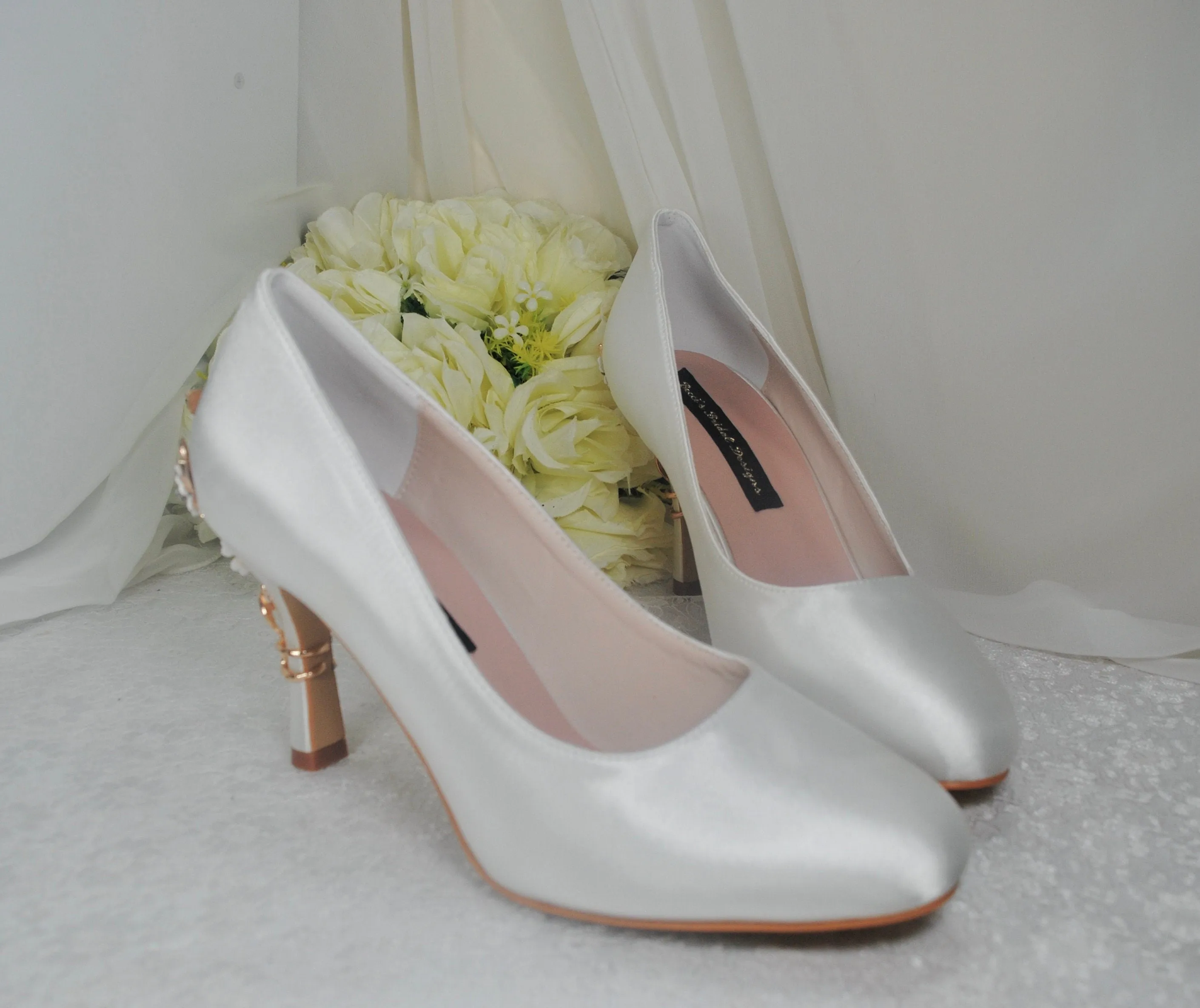 Low Heel Wedding Shoes, ROUND TOE, Custom Colours with 'Cherry Blossom'