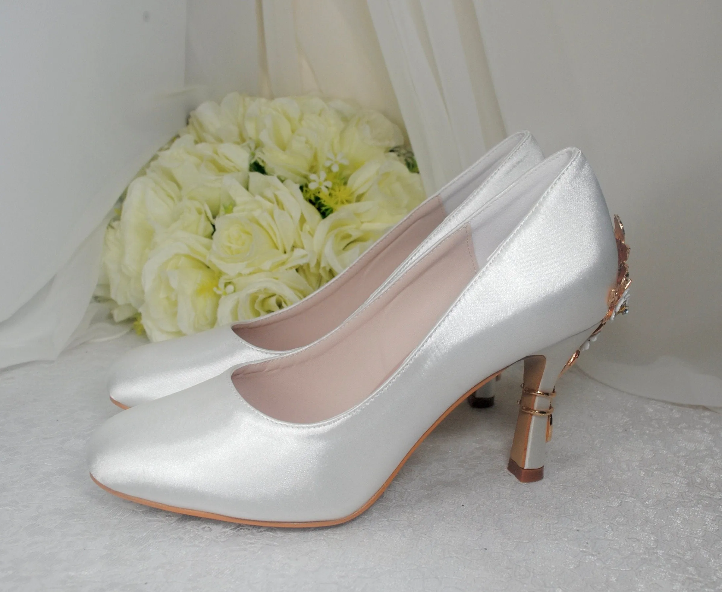 Low Heel Wedding Shoes, ROUND TOE, Custom Colours with 'Cherry Blossom'