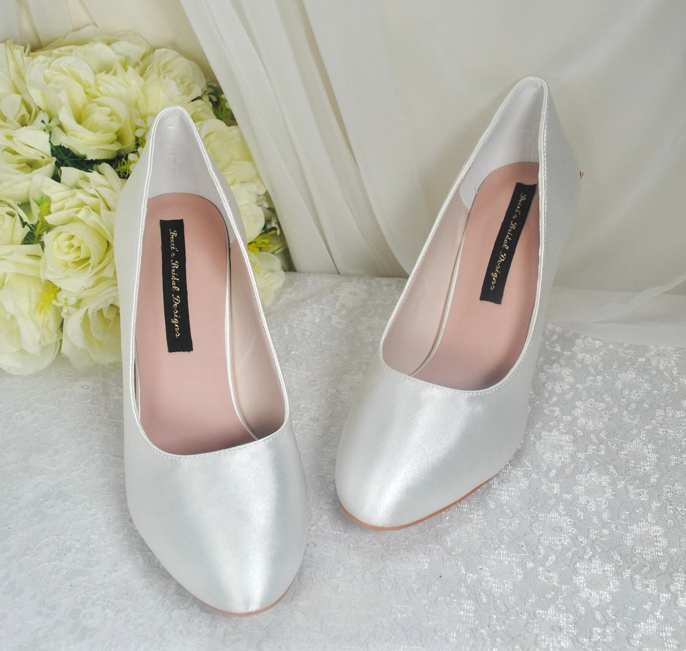 Low Heel Wedding Shoes, ROUND TOE, Custom Colours with 'Cherry Blossom'