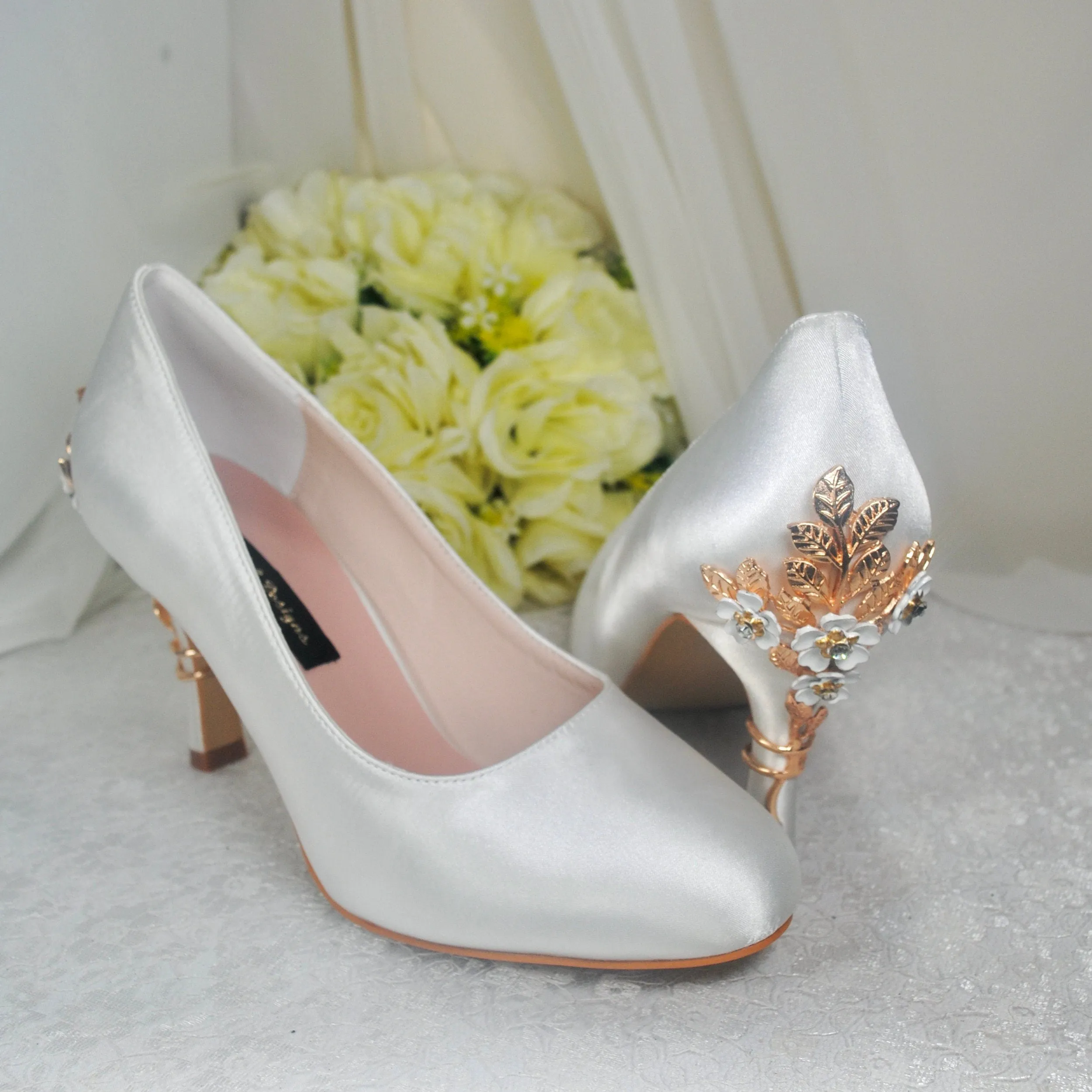 Low Heel Wedding Shoes, ROUND TOE, Custom Colours with 'Cherry Blossom'