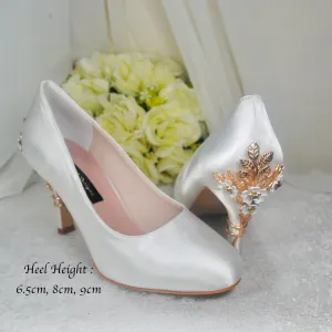 Low Heel Wedding Shoes, ROUND TOE, Custom Colours with 'Cherry Blossom'