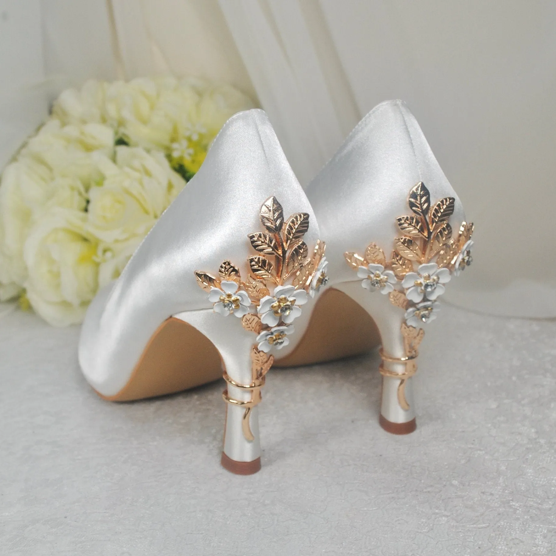 Low Heel Wedding Shoes, ROUND TOE, Custom Colours with 'Cherry Blossom'