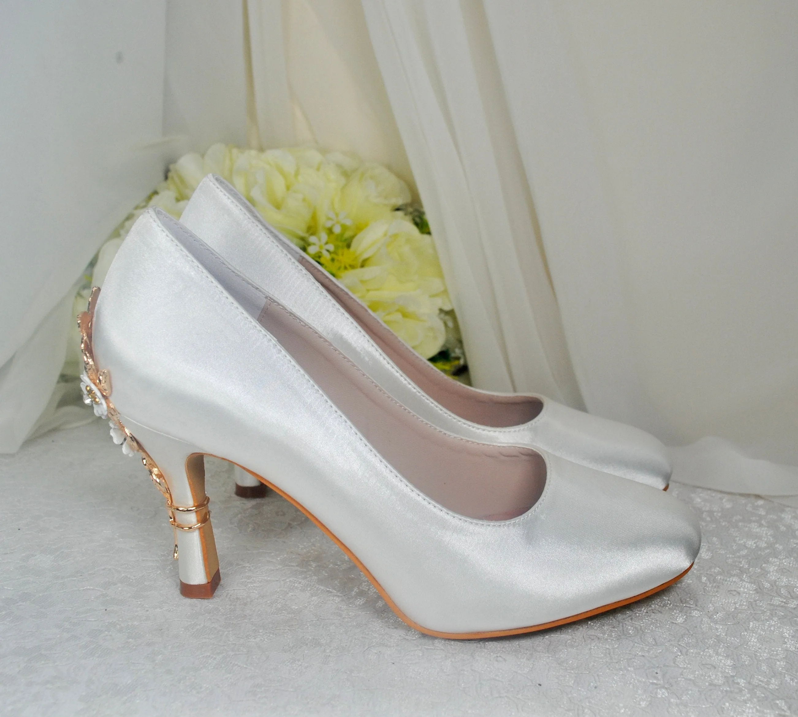 Low Heel Wedding Shoes, ROUND TOE, Custom Colours with 'Cherry Blossom'