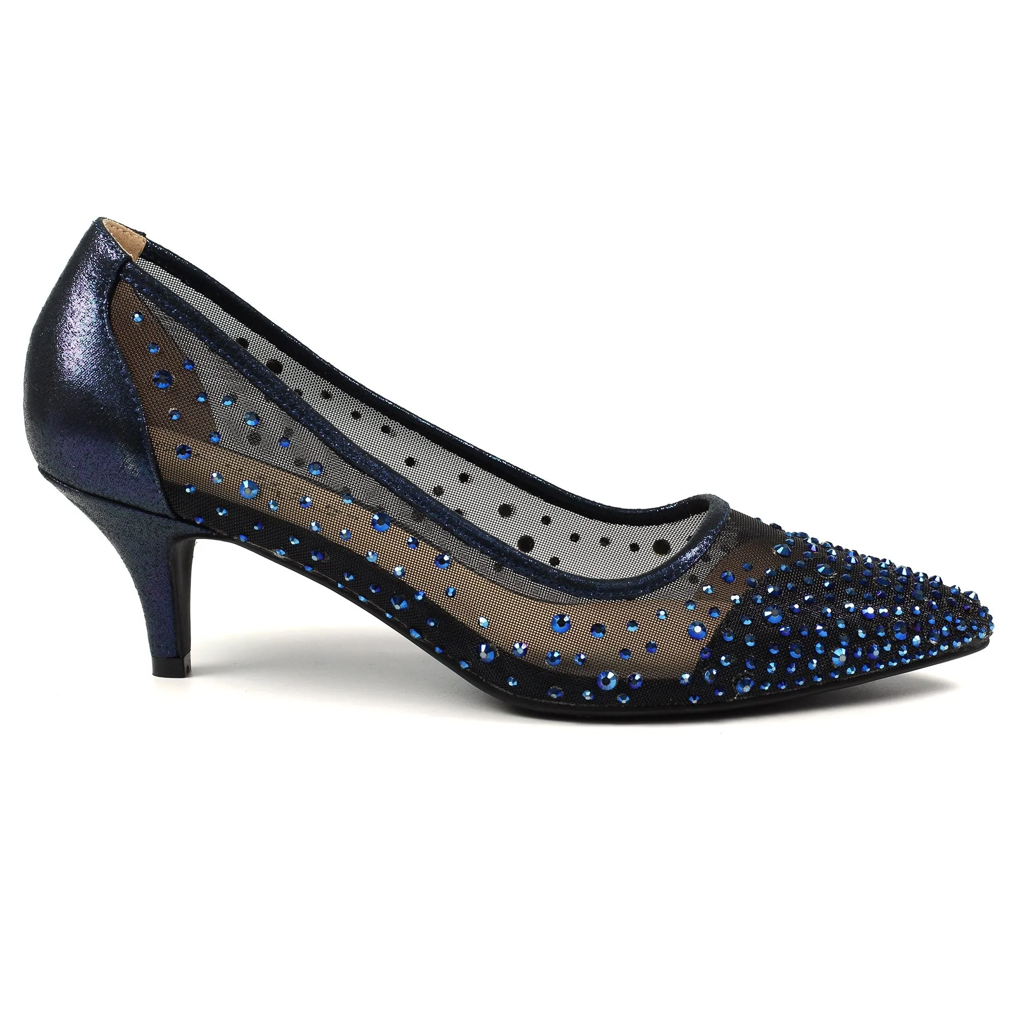 Lunar Alisha NAVY Kitten Heel Gemstone Court Shoe FLR559BL