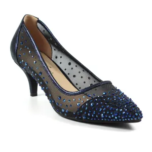 Lunar Alisha NAVY Kitten Heel Gemstone Court Shoe FLR559BL